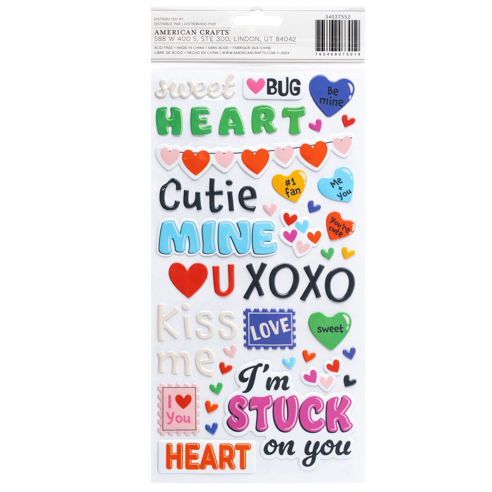American Crafts Cutie Pie Thickers Stickers - Puffy Phrase
