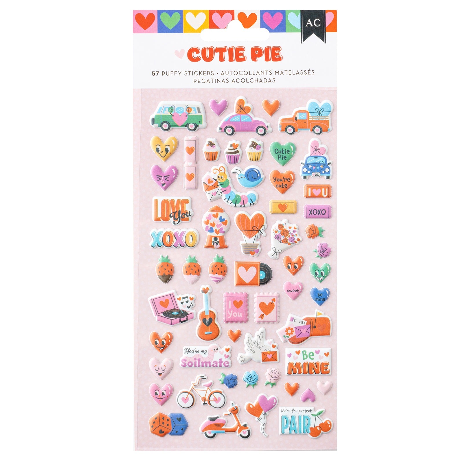 American Crafts Cutie Pie Puffy Stickers - Icons - Iridescent Foil,  57 Pieces