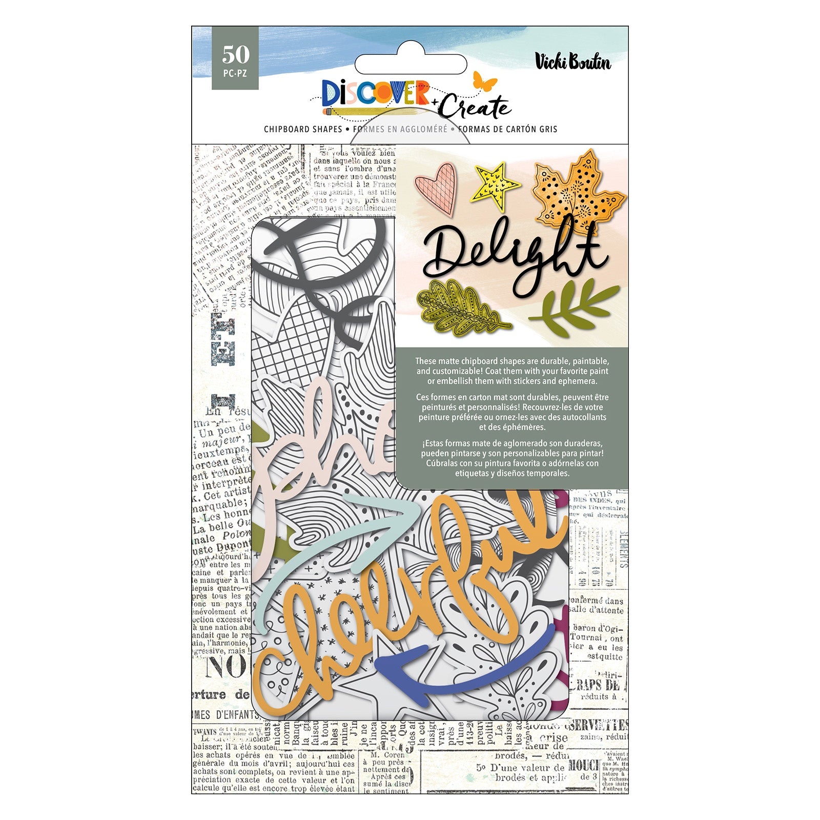 Vicki Boutin Discover + Create Mixed Chipboard, 50 Pieces