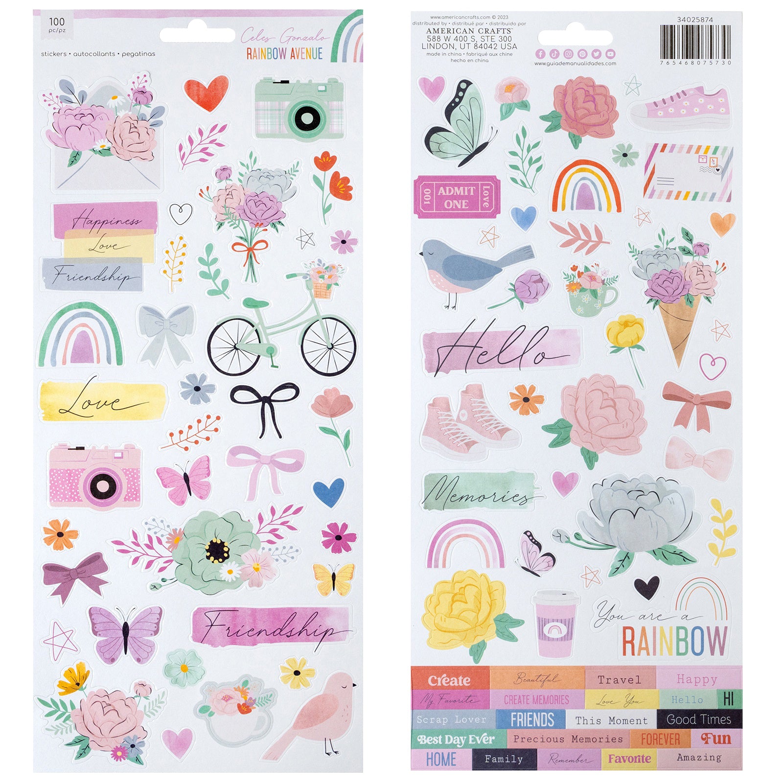 American Crafts Rainbow Avenue Cardstock Stickers - 100 pcs