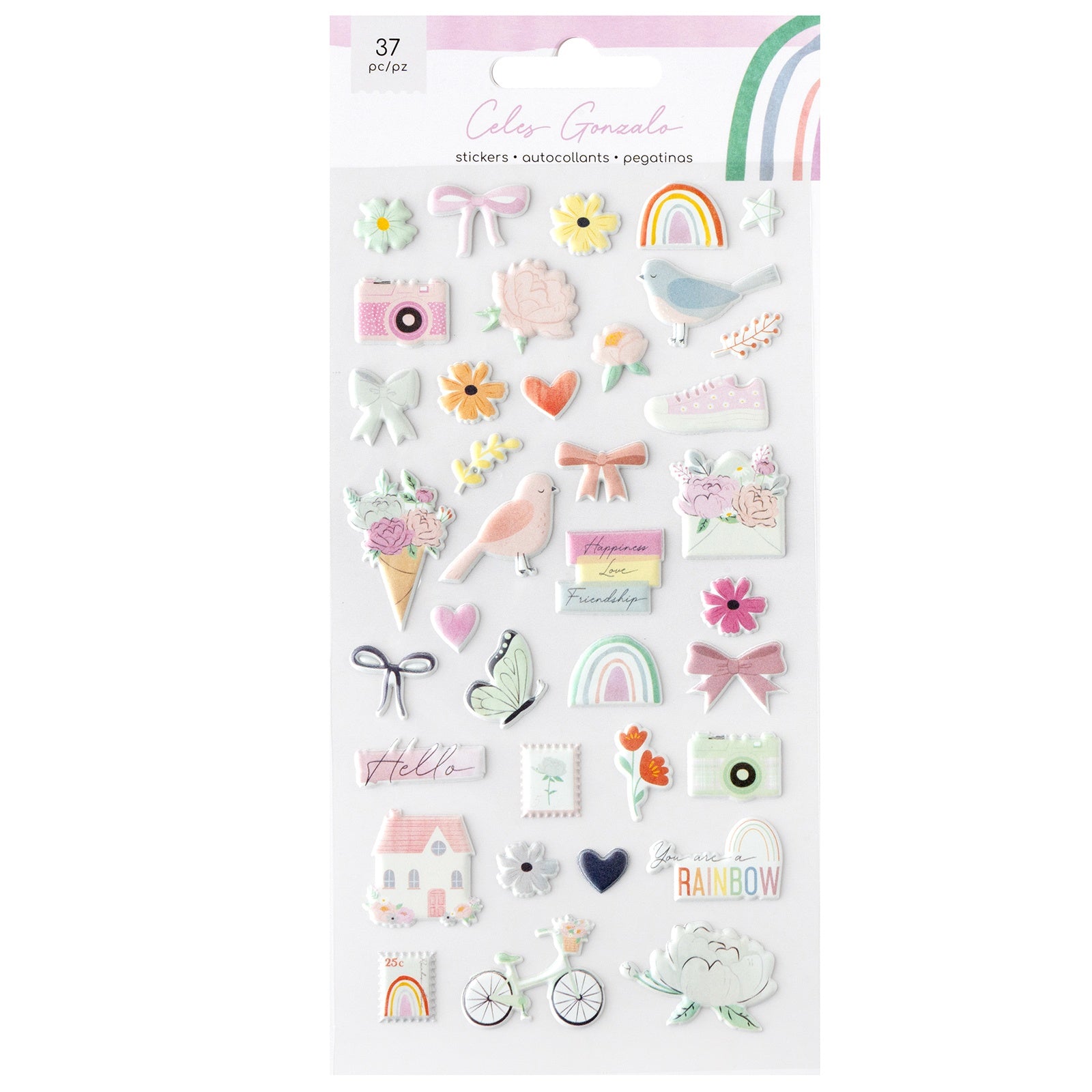 American Crafts Rainbow Avenue Puffy Stickers - Icons,  37 Pieces