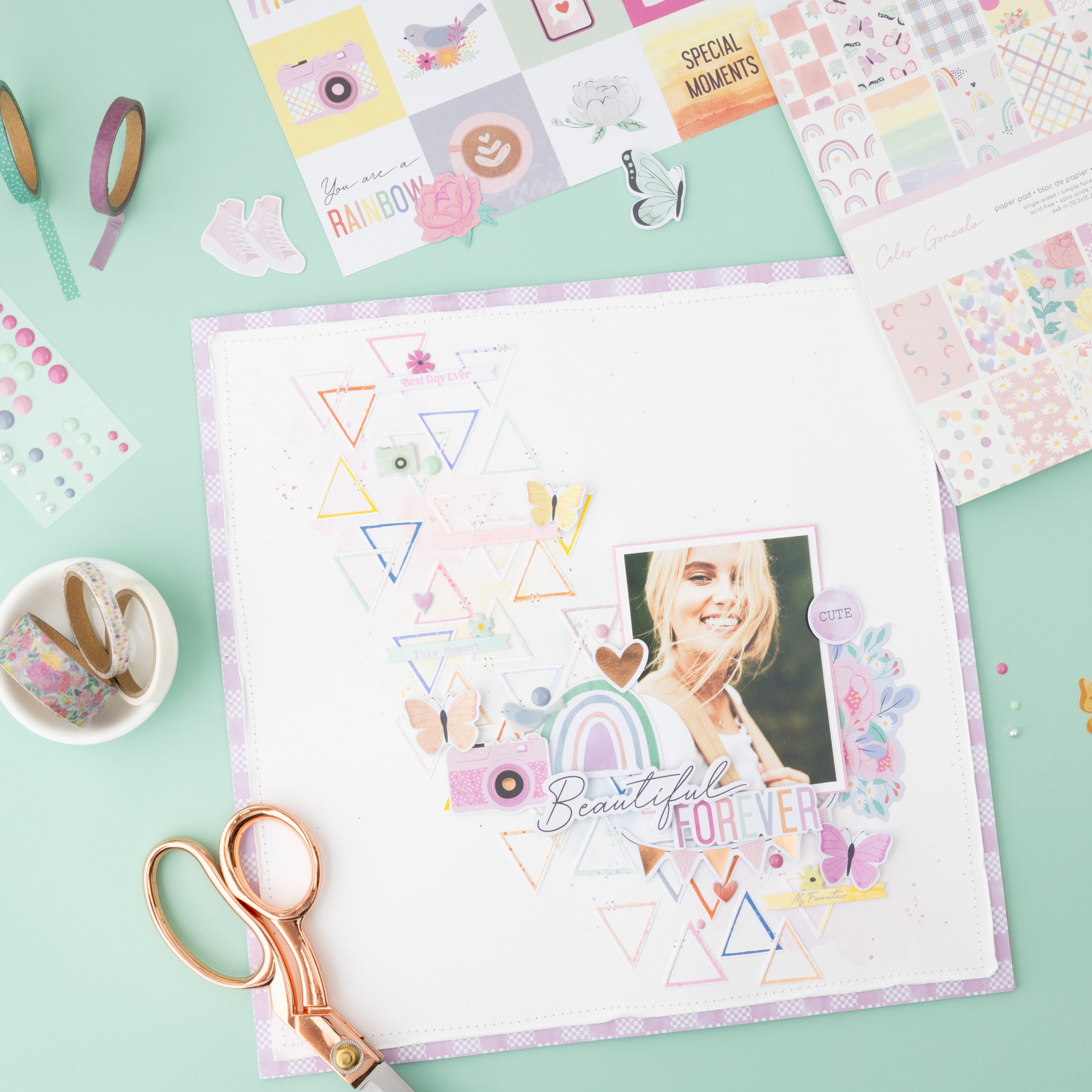 American Crafts Rainbow Avenue Rose Gold Foil Washi Tape - 12 Pack