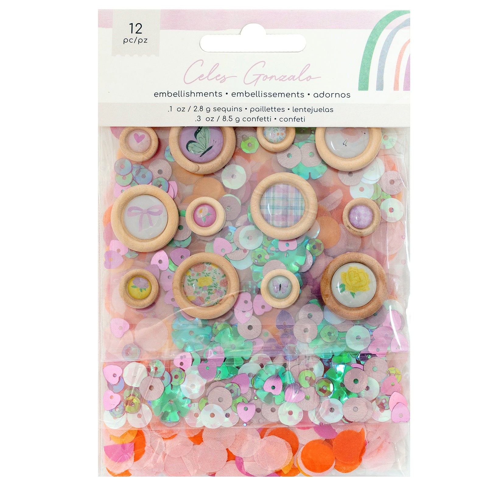 American Crafts Rainbow Avenue Confetti Button Pack - 12 Pieces