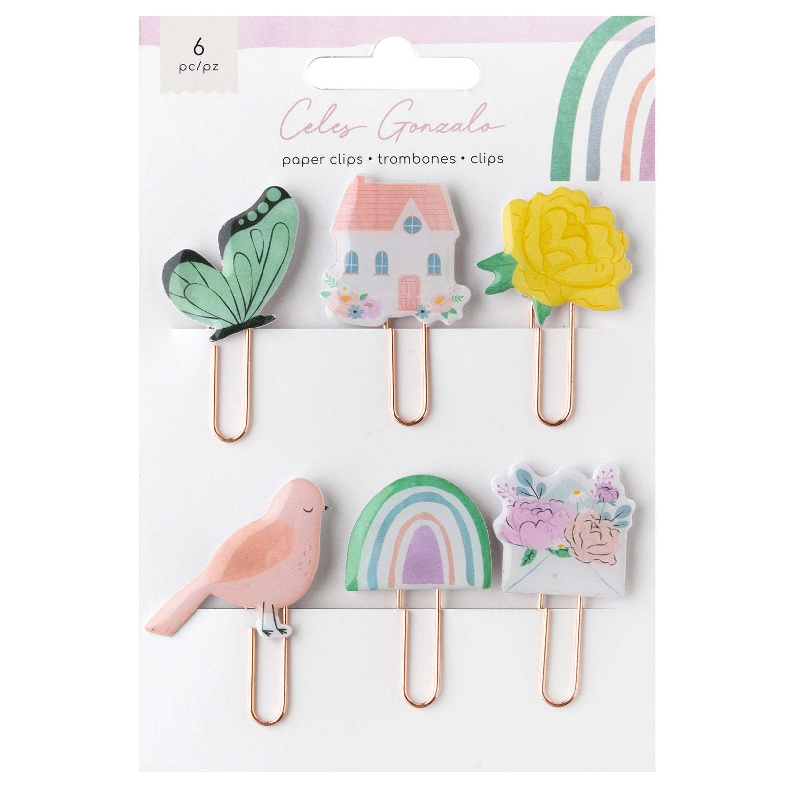 American Crafts Rainbow Avenue Paper Clips - 6 Pack