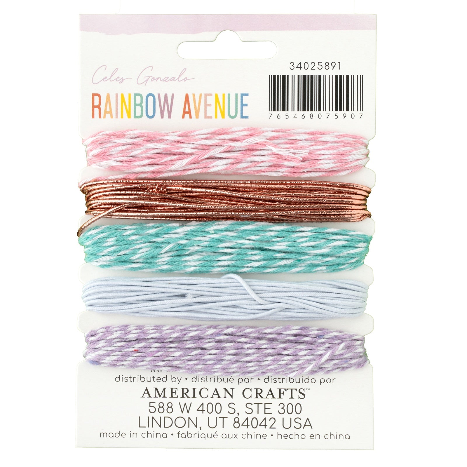 American Crafts Rainbow Avenue Baker's Twine and Elastic Trim Set