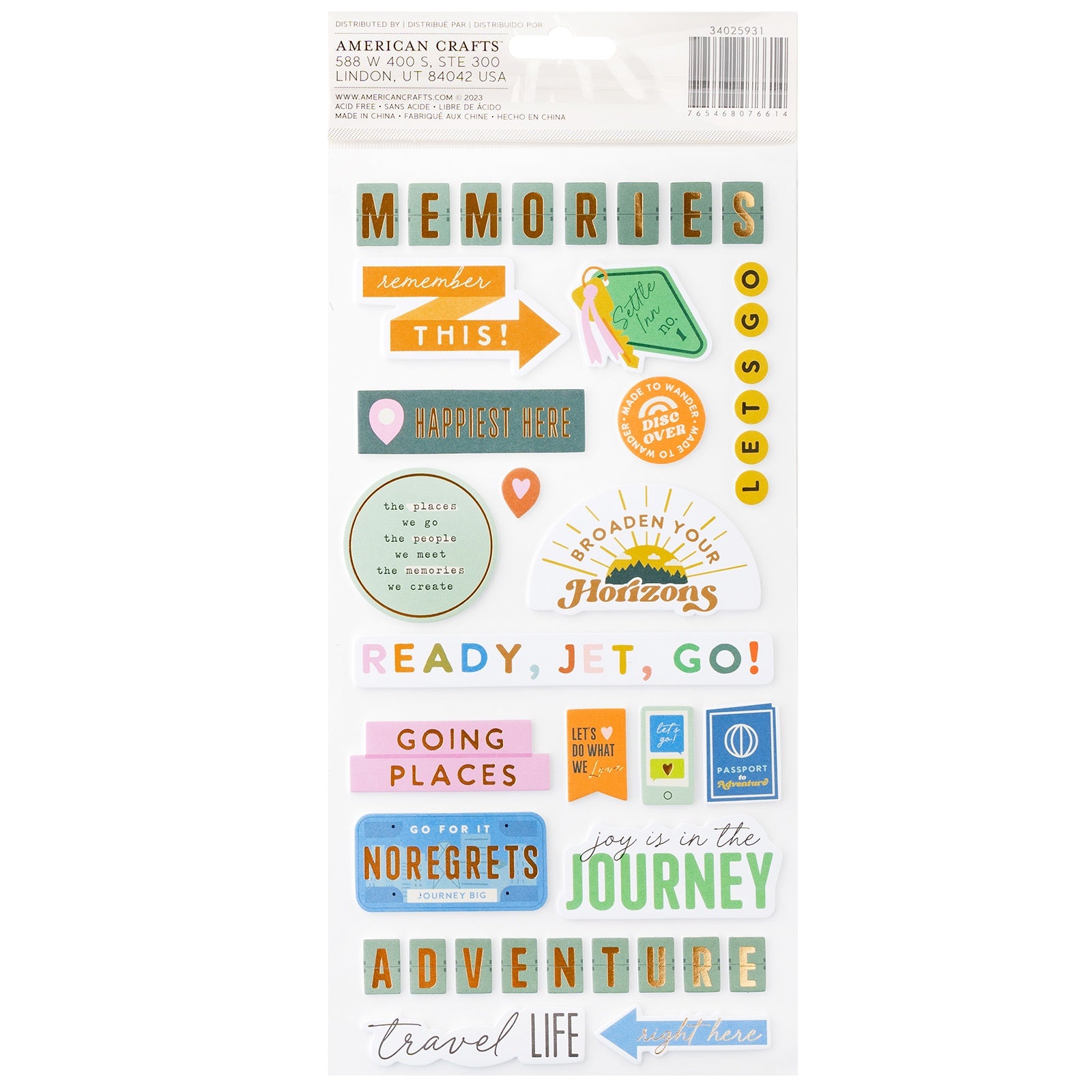 American Crafts Coast to Coast Thickers Stickers - Phrase, 89 Pieces