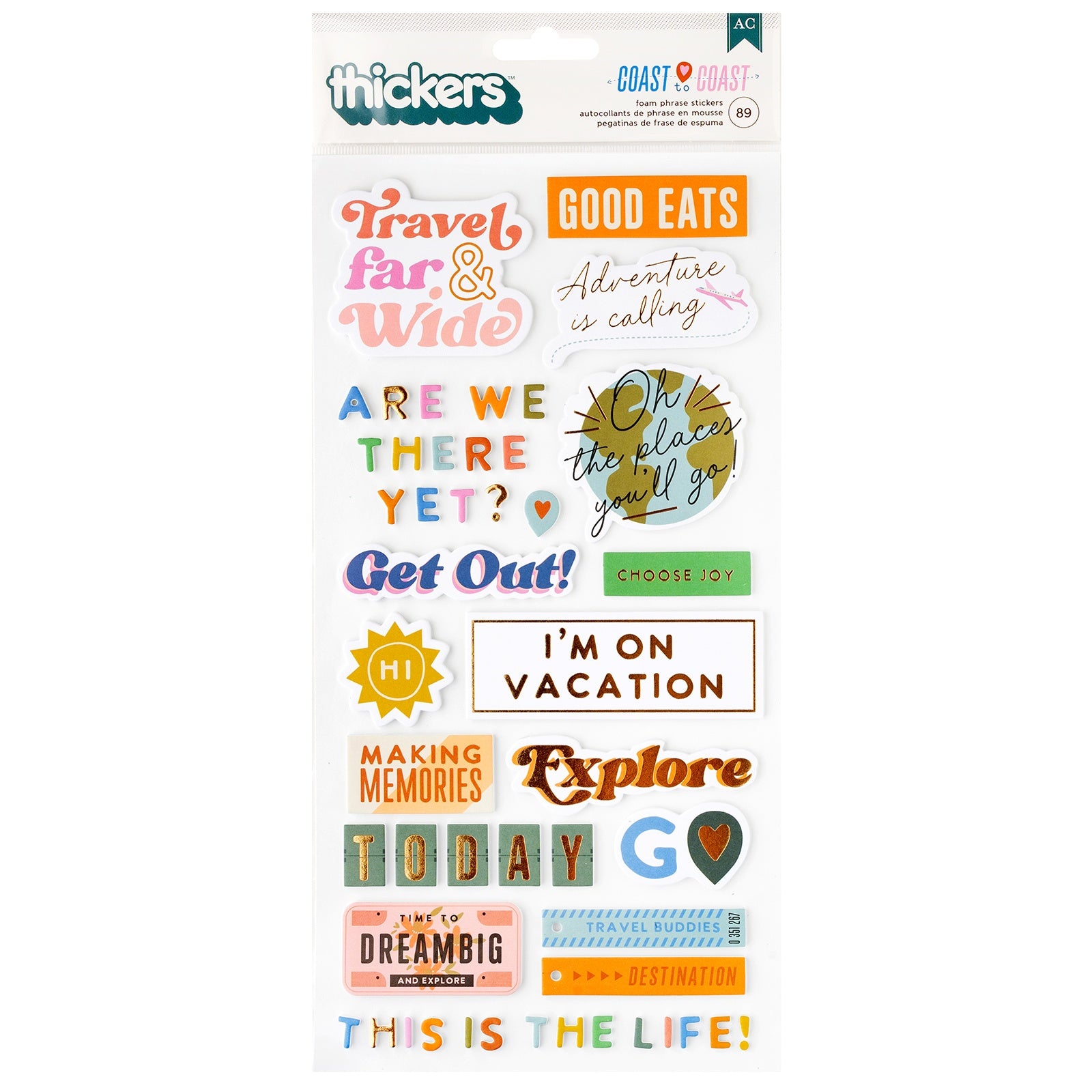 American Crafts Coast to Coast Thickers Stickers - Phrase, 89 Pieces