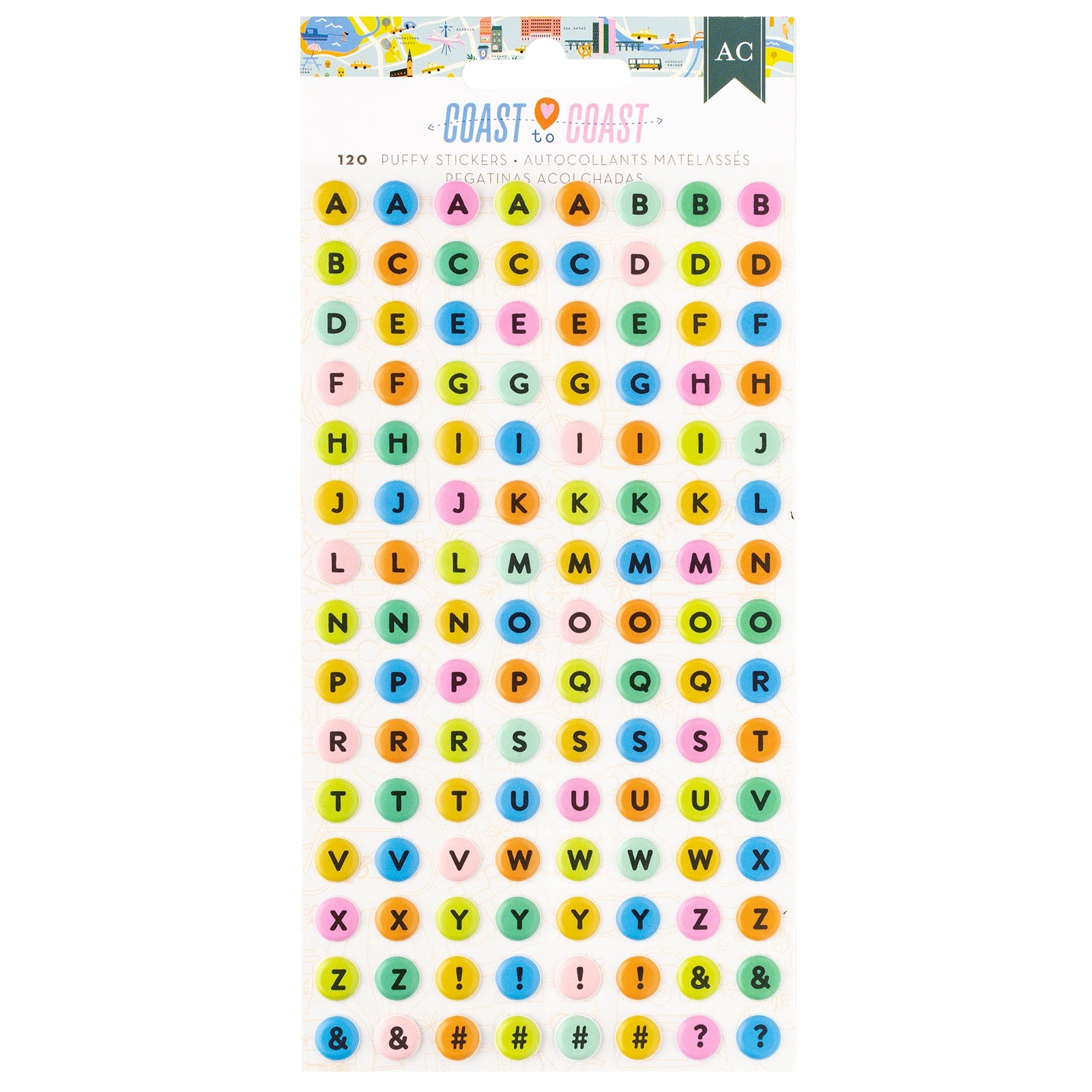 American Crafts Coast to Coast Puffy Stickers - Alpha, 120 Pieces