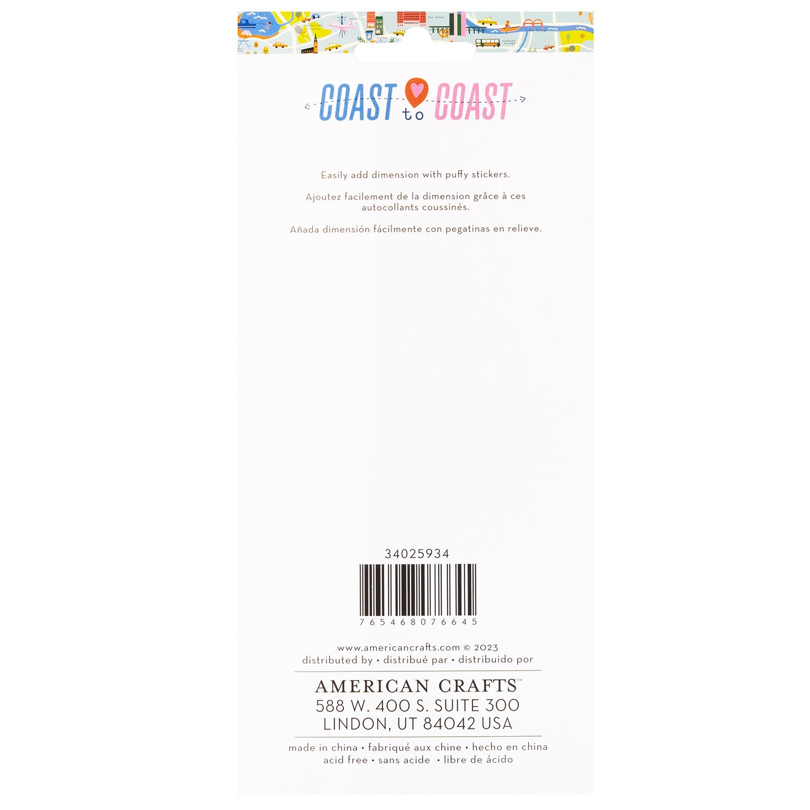 American Crafts Coast to Coast Puffy Stickers- Icons,  47 Pieces