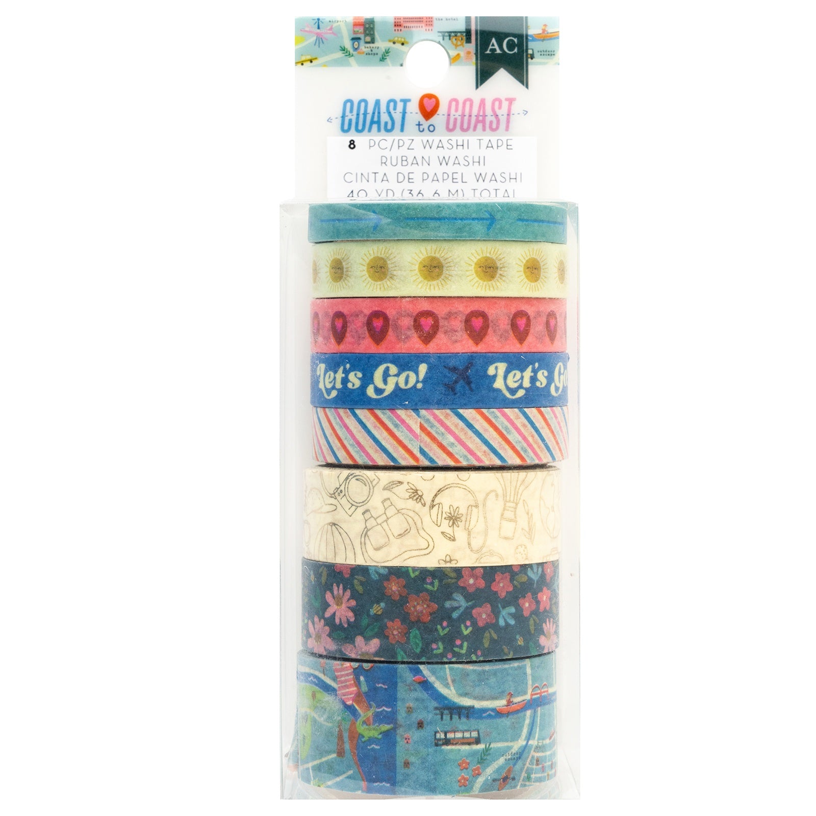 American Crafts Coast-to-Coast Foil Washi Tape, 8 pack