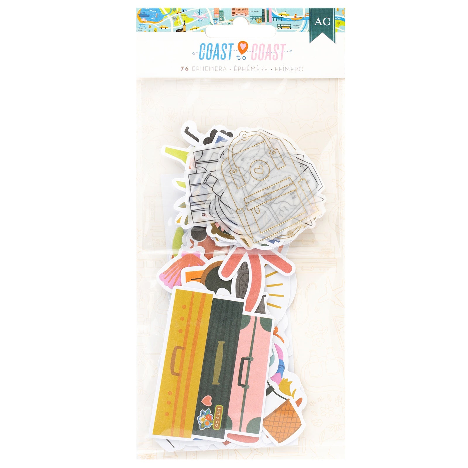 American Crafts Coast to Coast Ephemera Die Cuts - Icons, 76 Pieces