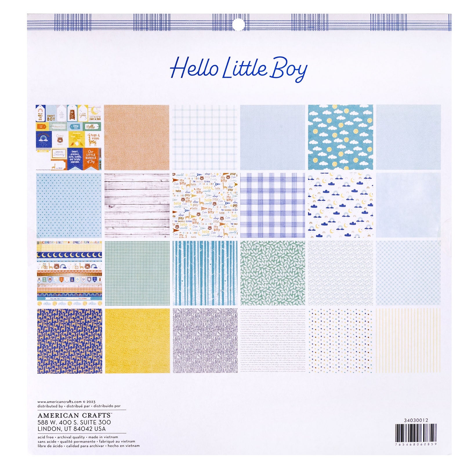 Hello Little Boy 12x12" Double-Sided Paper Pad with Gold Foil