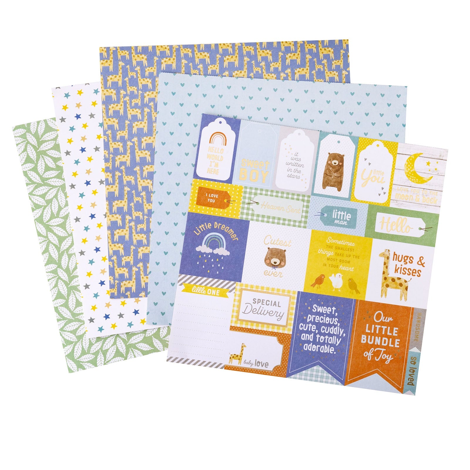Hello Little Boy 12x12" Double-Sided Paper Pad with Gold Foil
