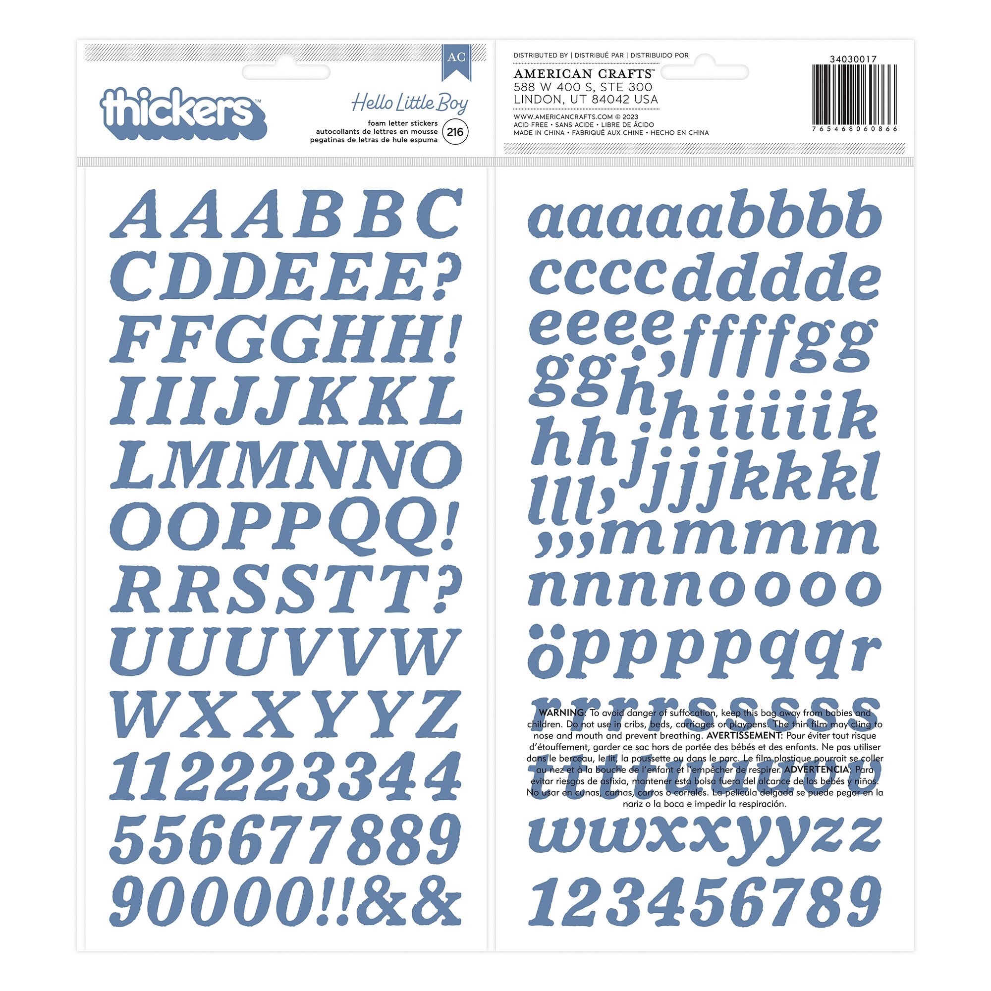 Hello Little Boy Thickers Alphabet Stickers - 216 pcs