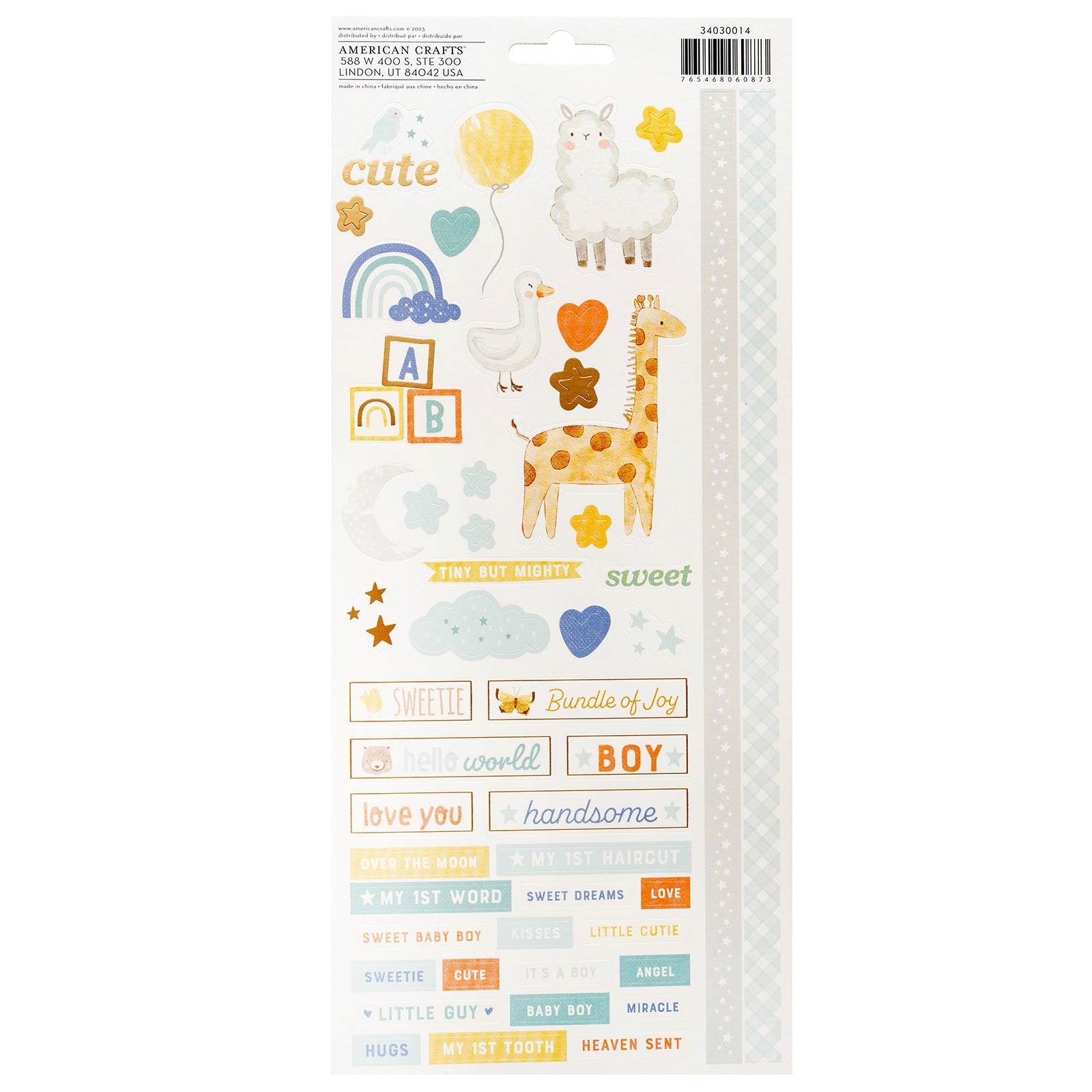 American Crafts Cardstock Stickers - Hello Little Boy, 91 pieces