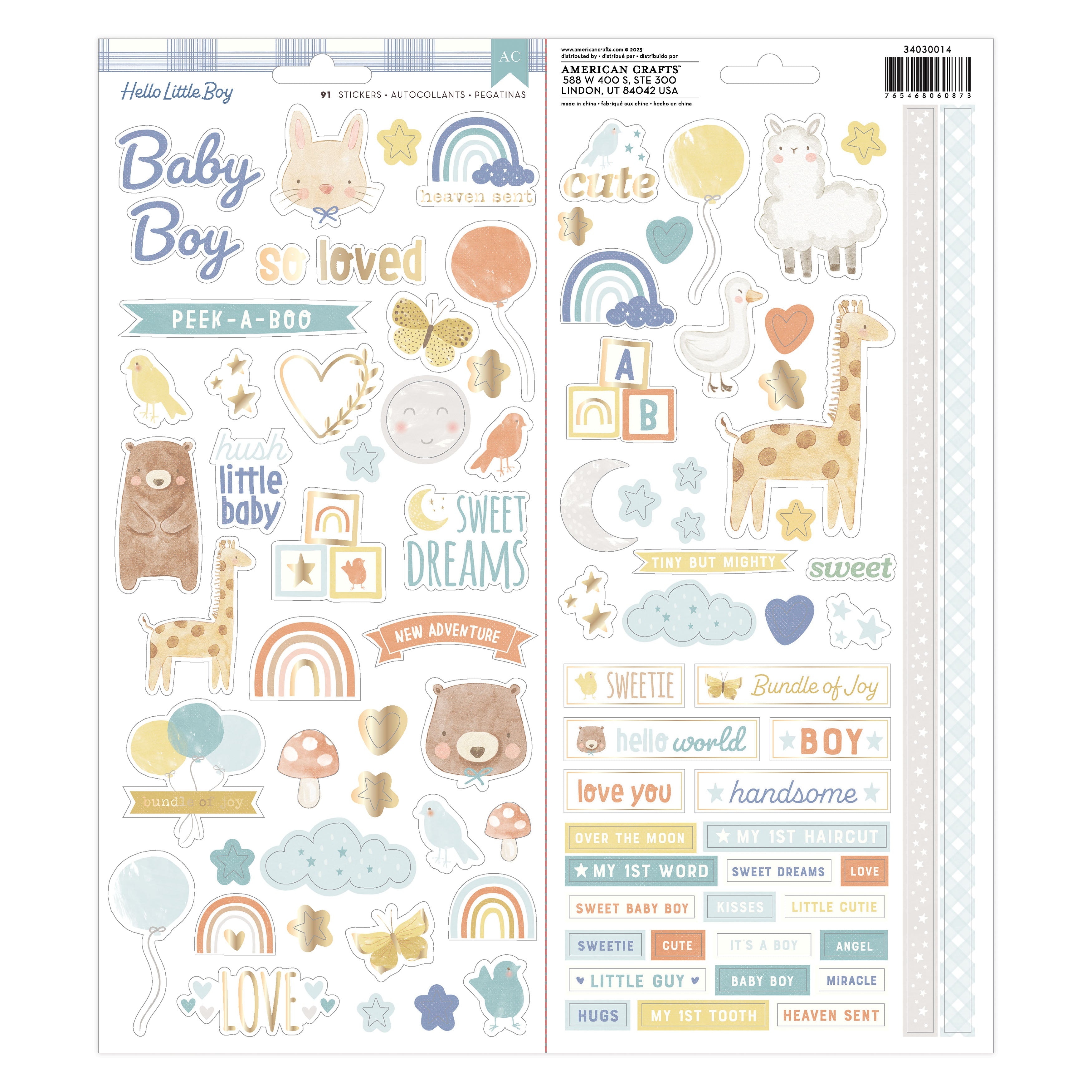 American Crafts Cardstock Stickers - Hello Little Boy, 91 pieces