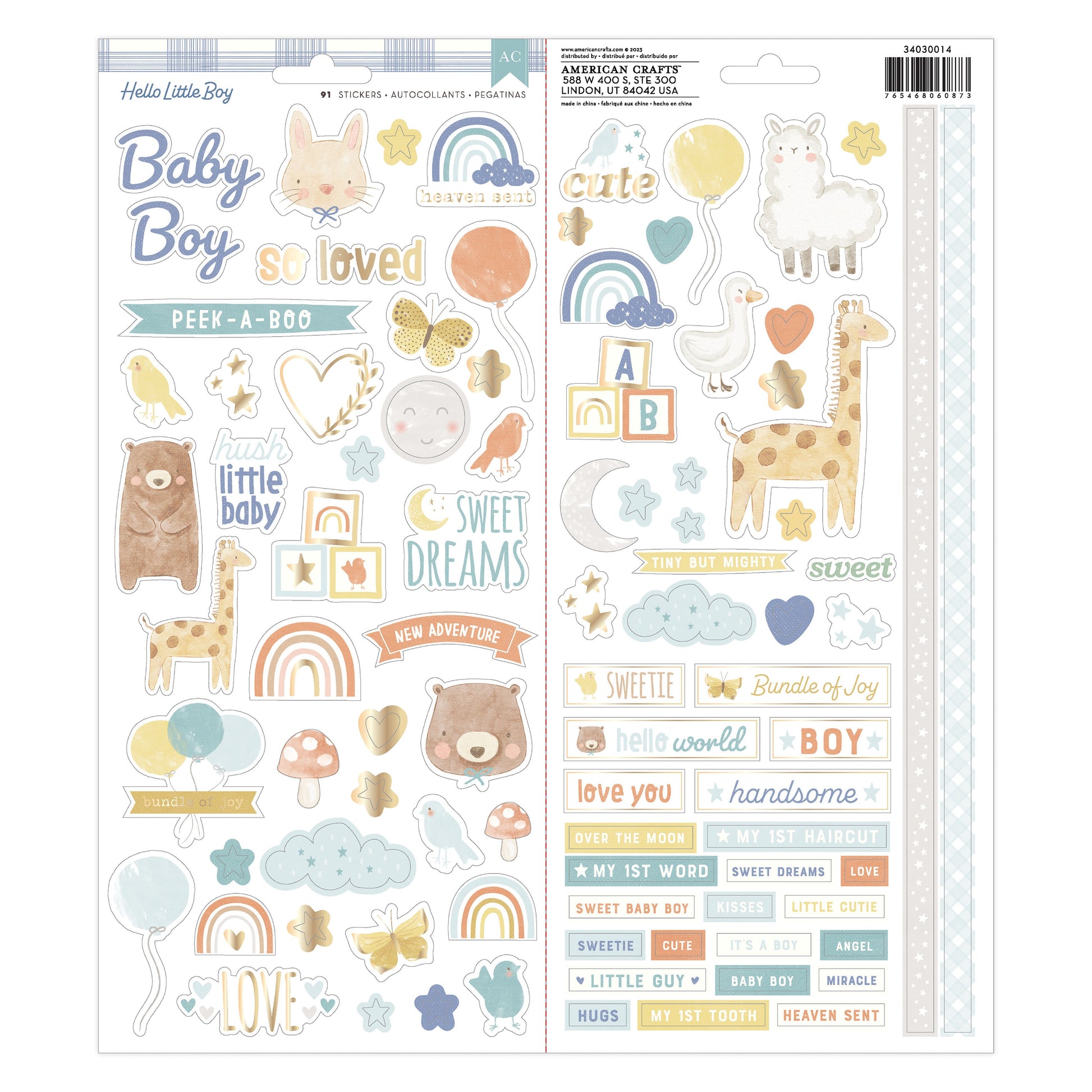 American Crafts Cardstock Stickers - Hello Little Boy, 91 pieces