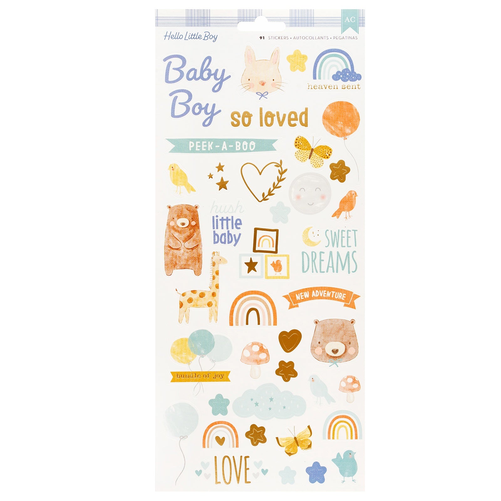 American Crafts Cardstock Stickers - Hello Little Boy, 91 pieces