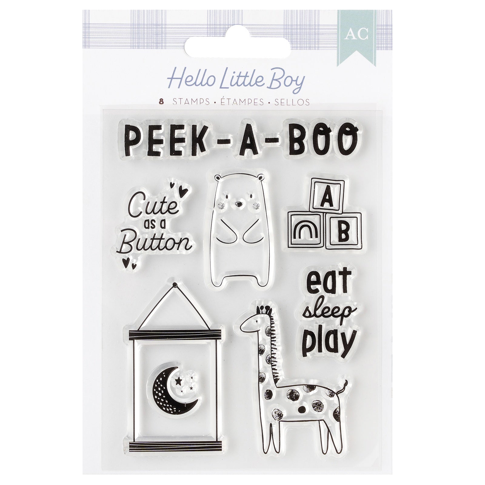 American Crafts Hello Little Boy Mini Stamp Set - 8 Pieces