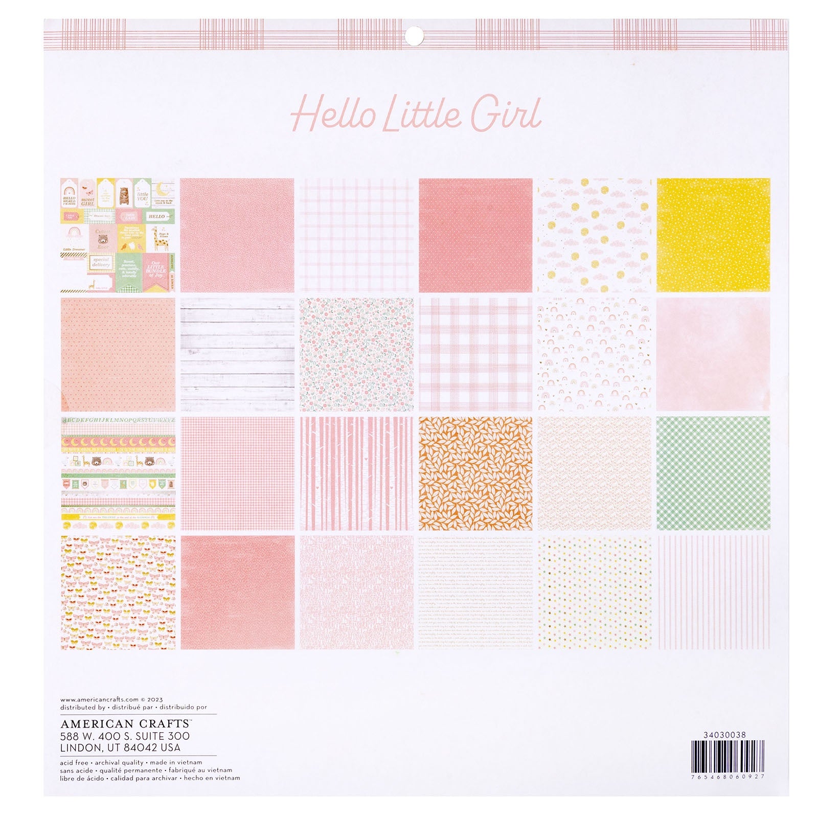 Hello Little Girl 12x12" Double-Sided Paper Pad with Gold Foil