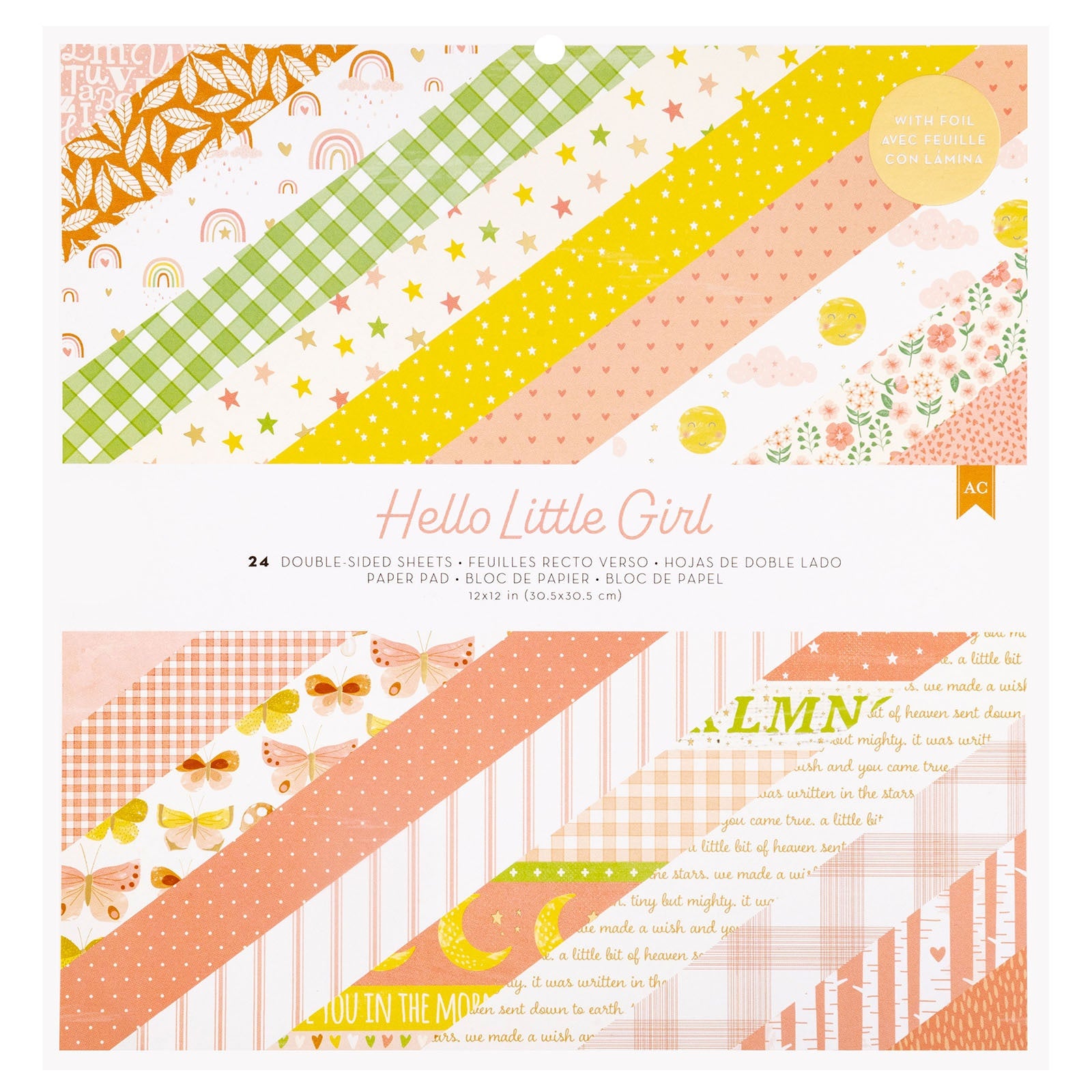 Hello Little Girl 12x12" Double-Sided Paper Pad with Gold Foil