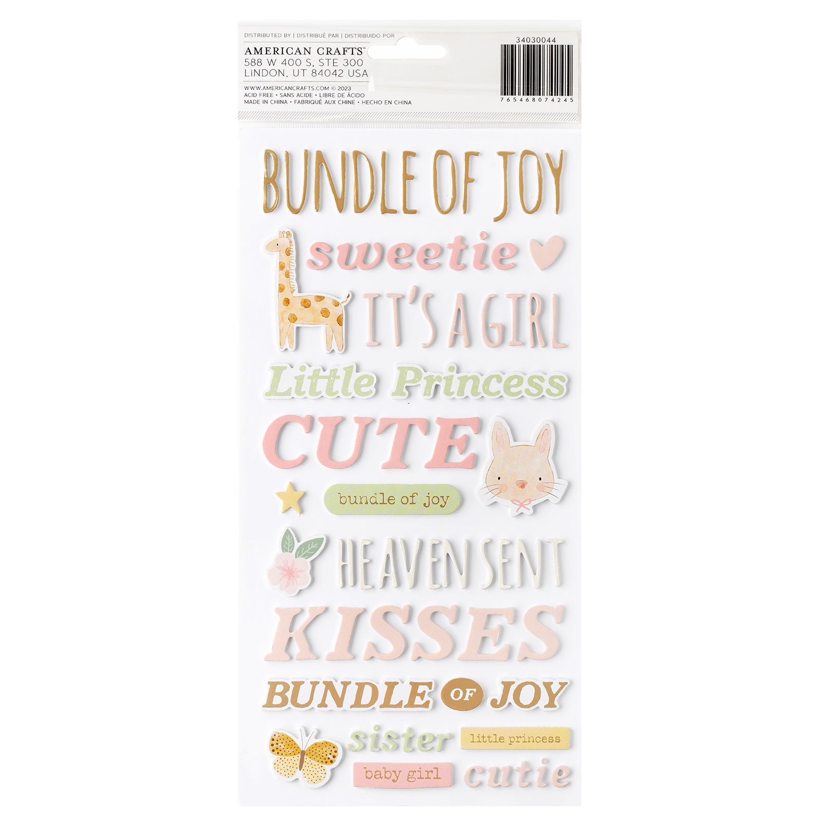 American Crafts Hello Little Girl Thickers Stickers - Phrases, 159 pieces