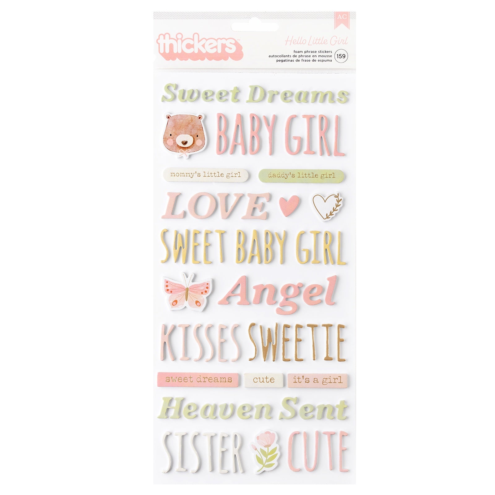American Crafts Hello Little Girl Thickers Stickers - Phrases, 159 pieces