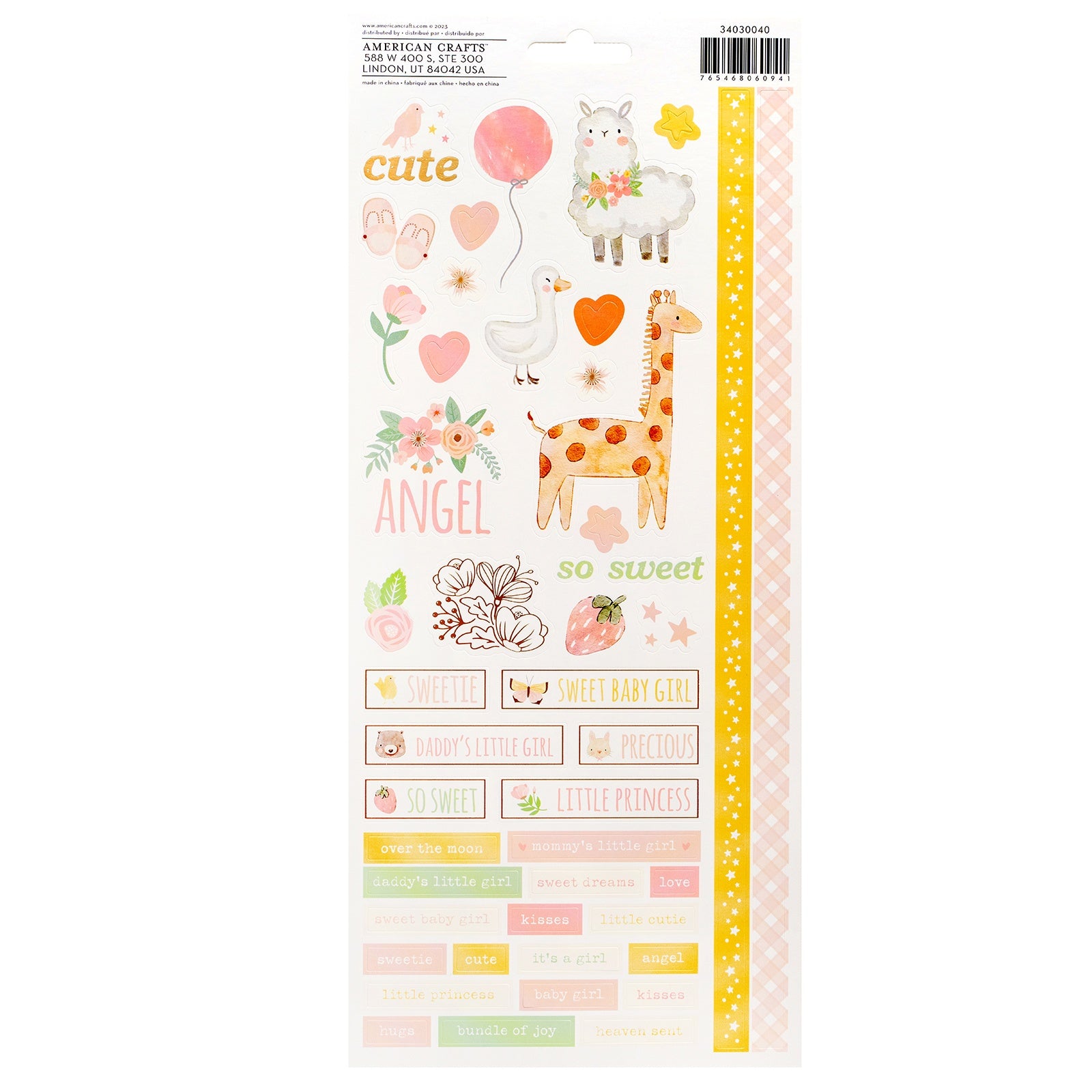American Crafts Cardstock Stickers - Hello Little Girl, 91 pieces