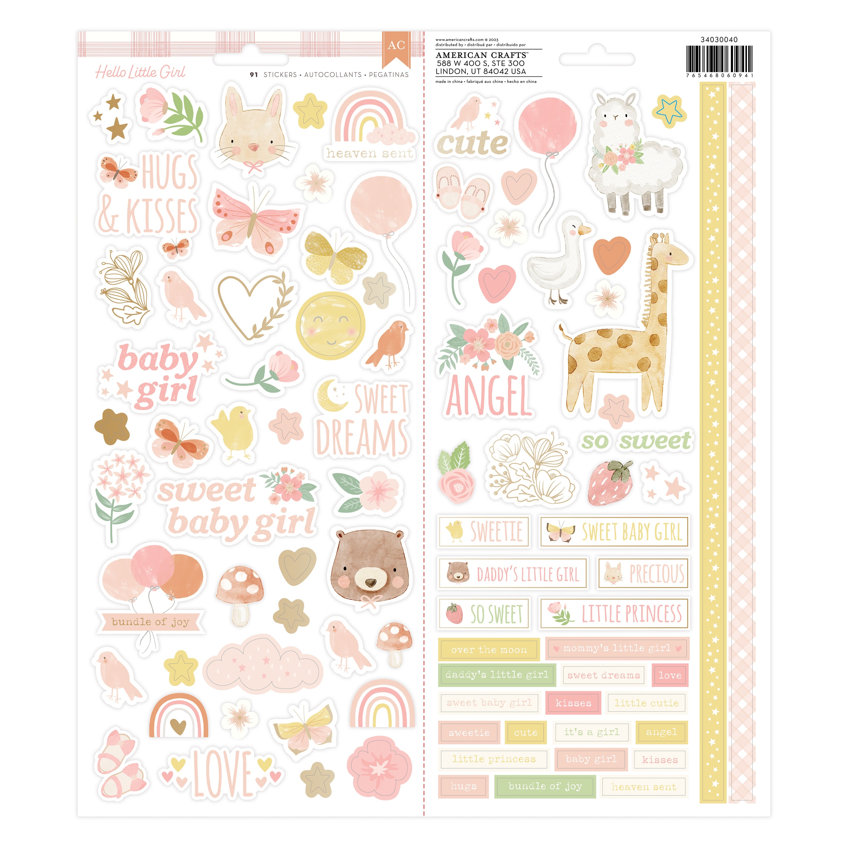 American Crafts Cardstock Stickers - Hello Little Girl, 91 pieces