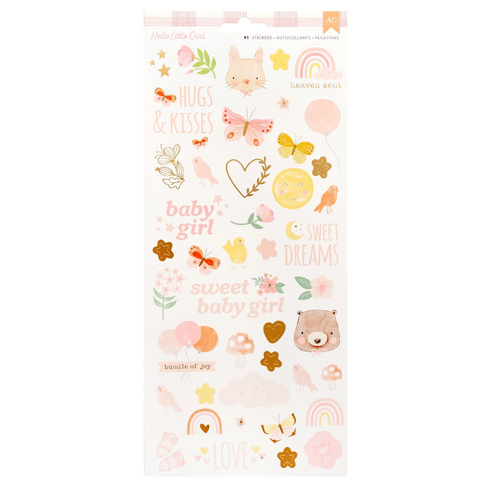 American Crafts Cardstock Stickers - Hello Little Girl, 91 pieces