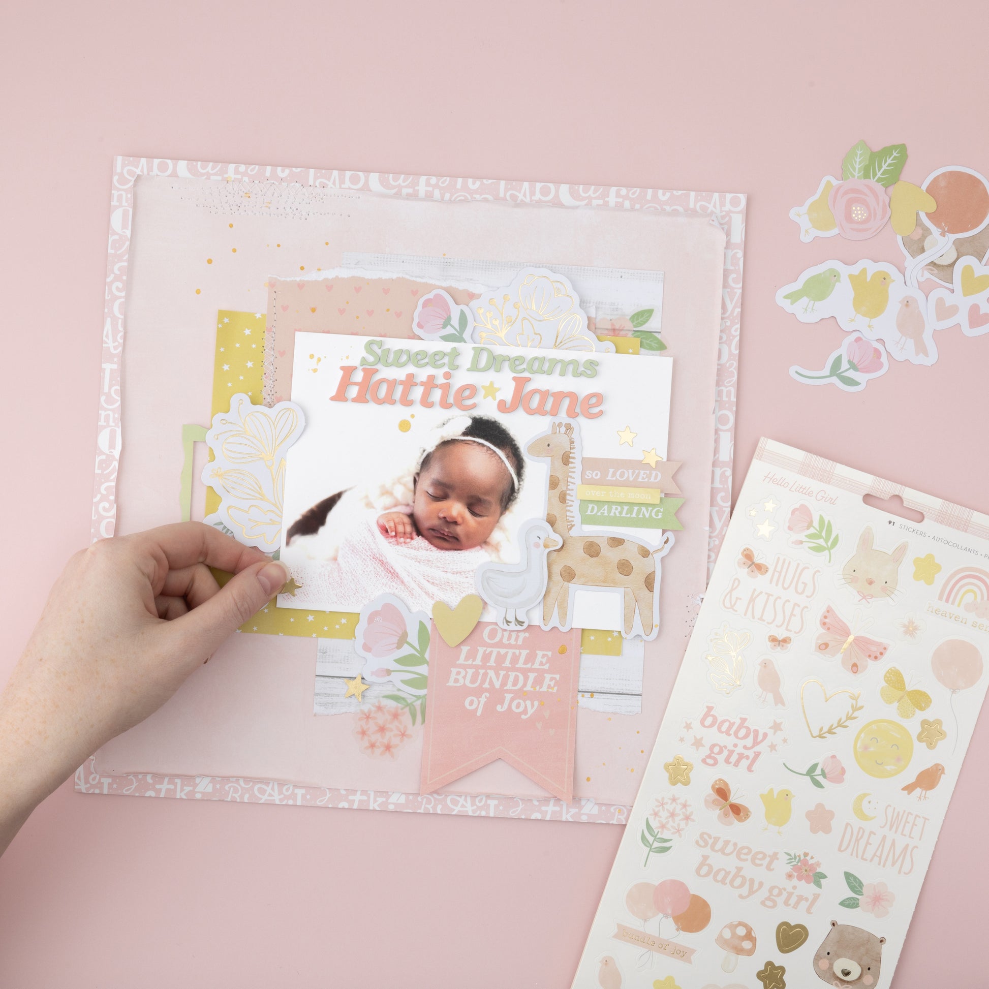 American Crafts Cardstock Stickers - Hello Little Girl, 91 pieces