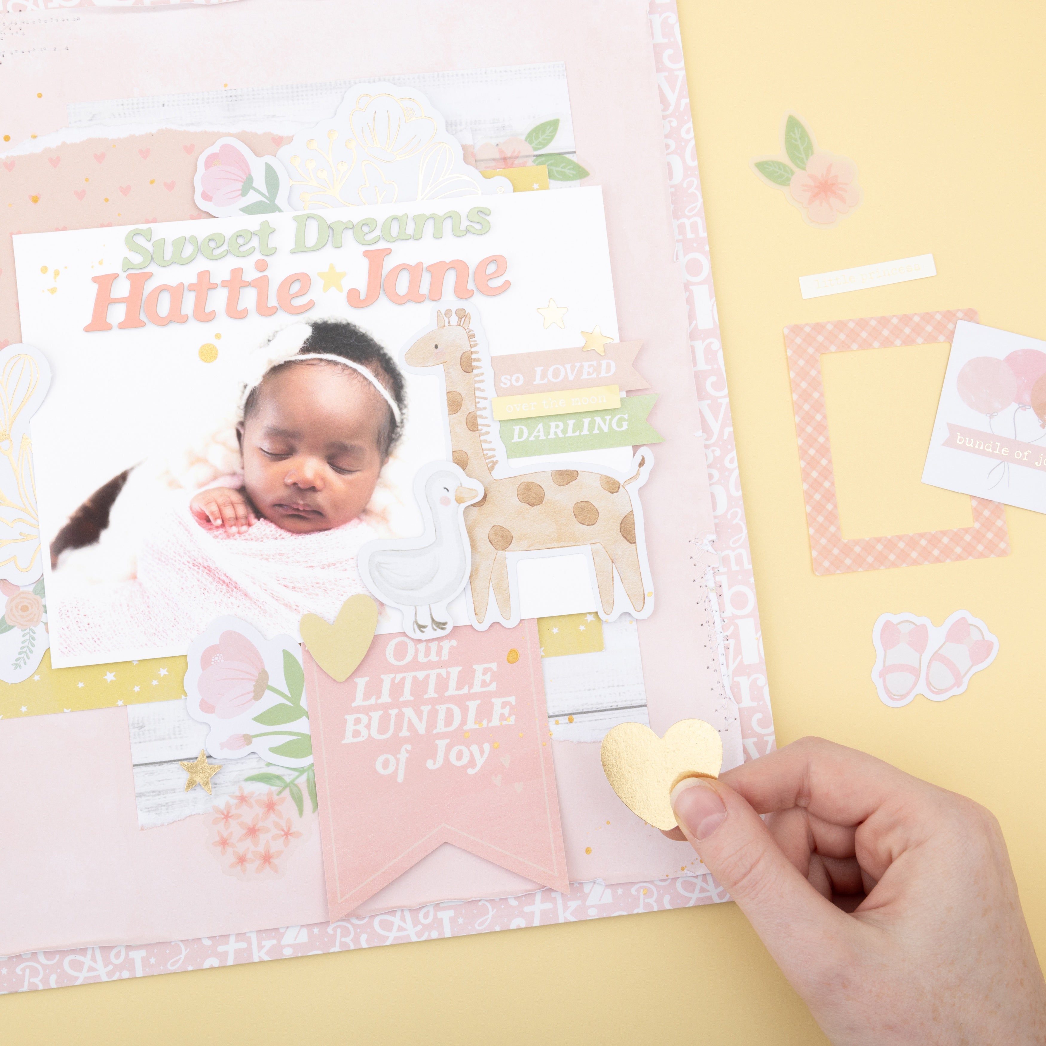 American Crafts Hello Little Girl Ephemera Die Cuts - Journaling, Gold Foil