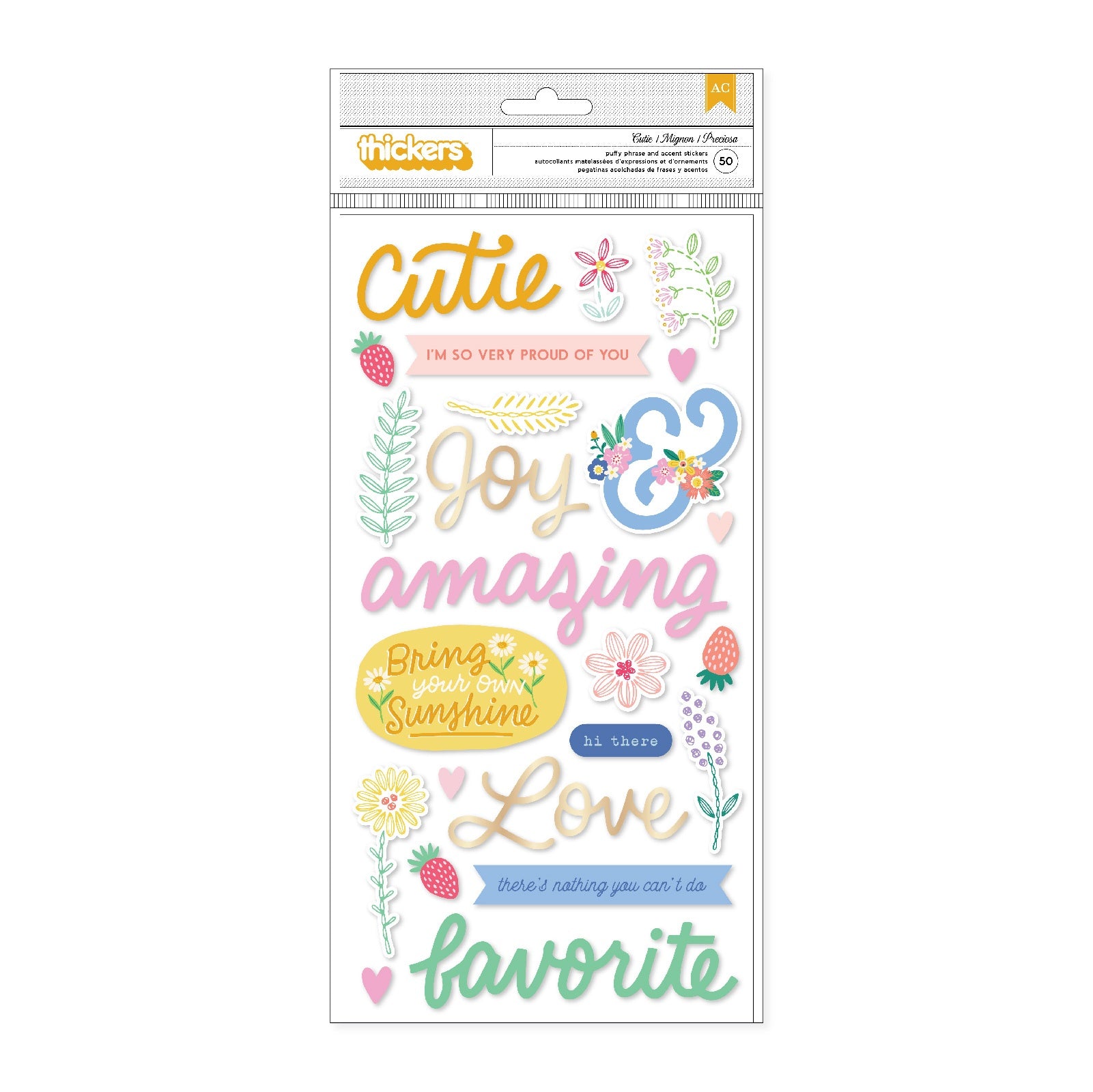 American Crafts Bea Valint Thickers Stickers - Gold Foil Phrases, 50 pieces