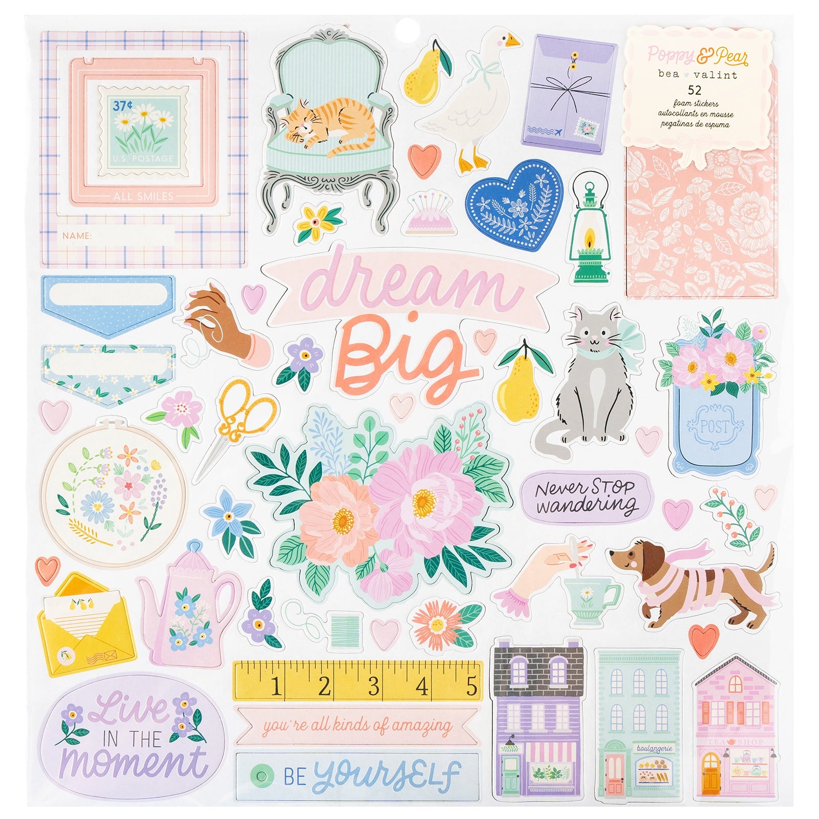 American Crafts Foam Stickers 12"x12"  - Poppy And Pear, 120 Pieces