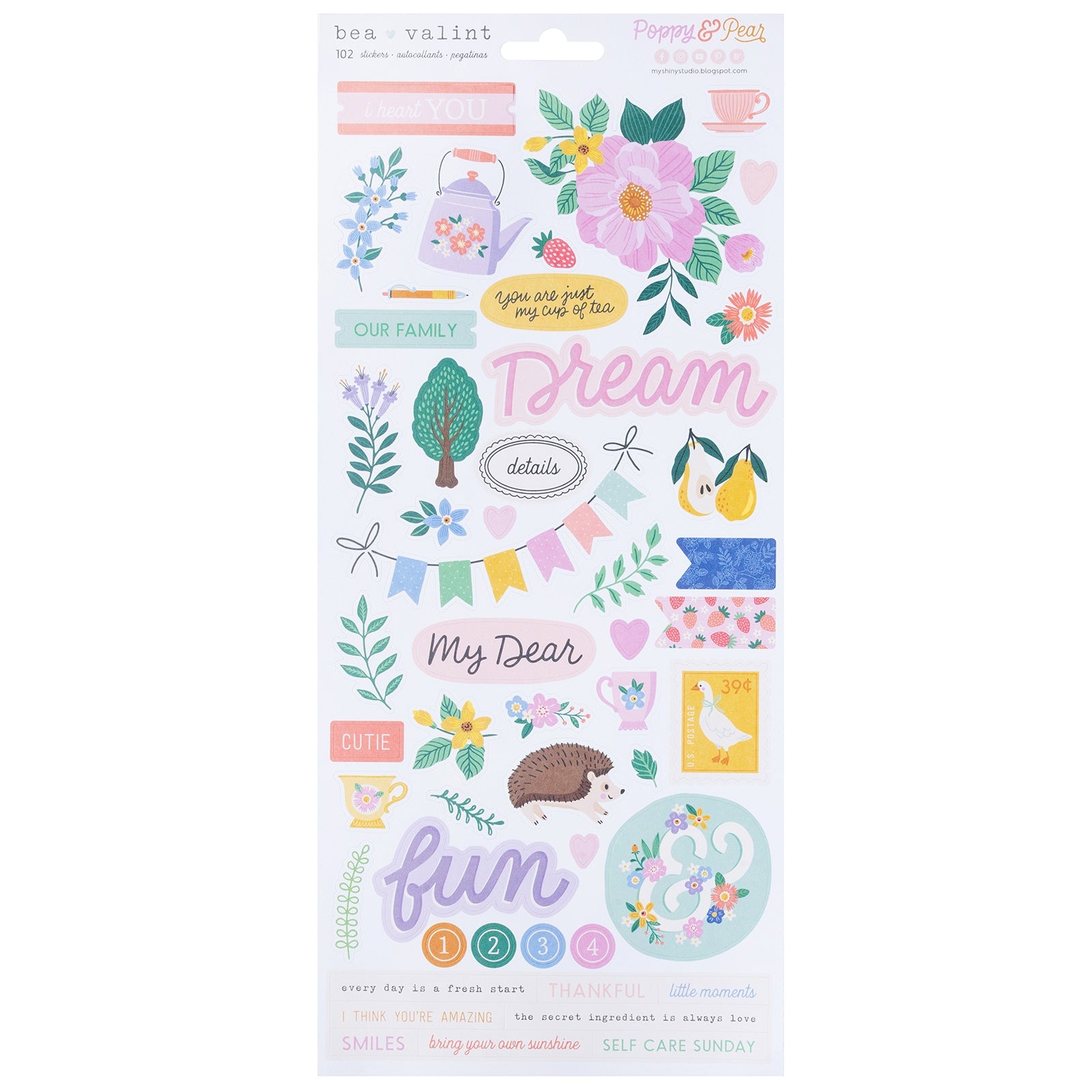 American Crafts Cardstock Stickers - Poppy And Pear, 102 pieces