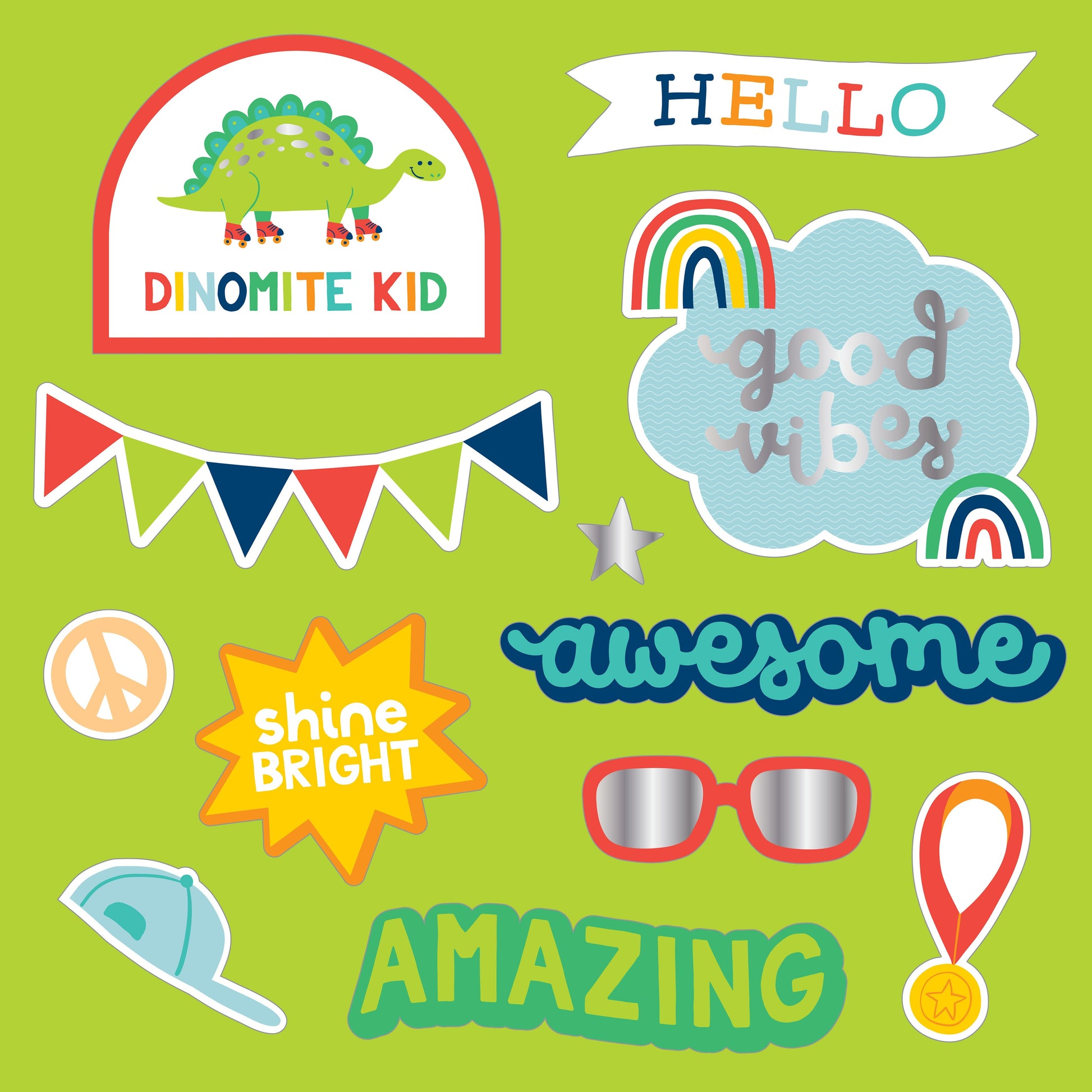 Pebbles Cool Boy Thickers Stickers - Phrase, Silver Foil,  50 Pieces