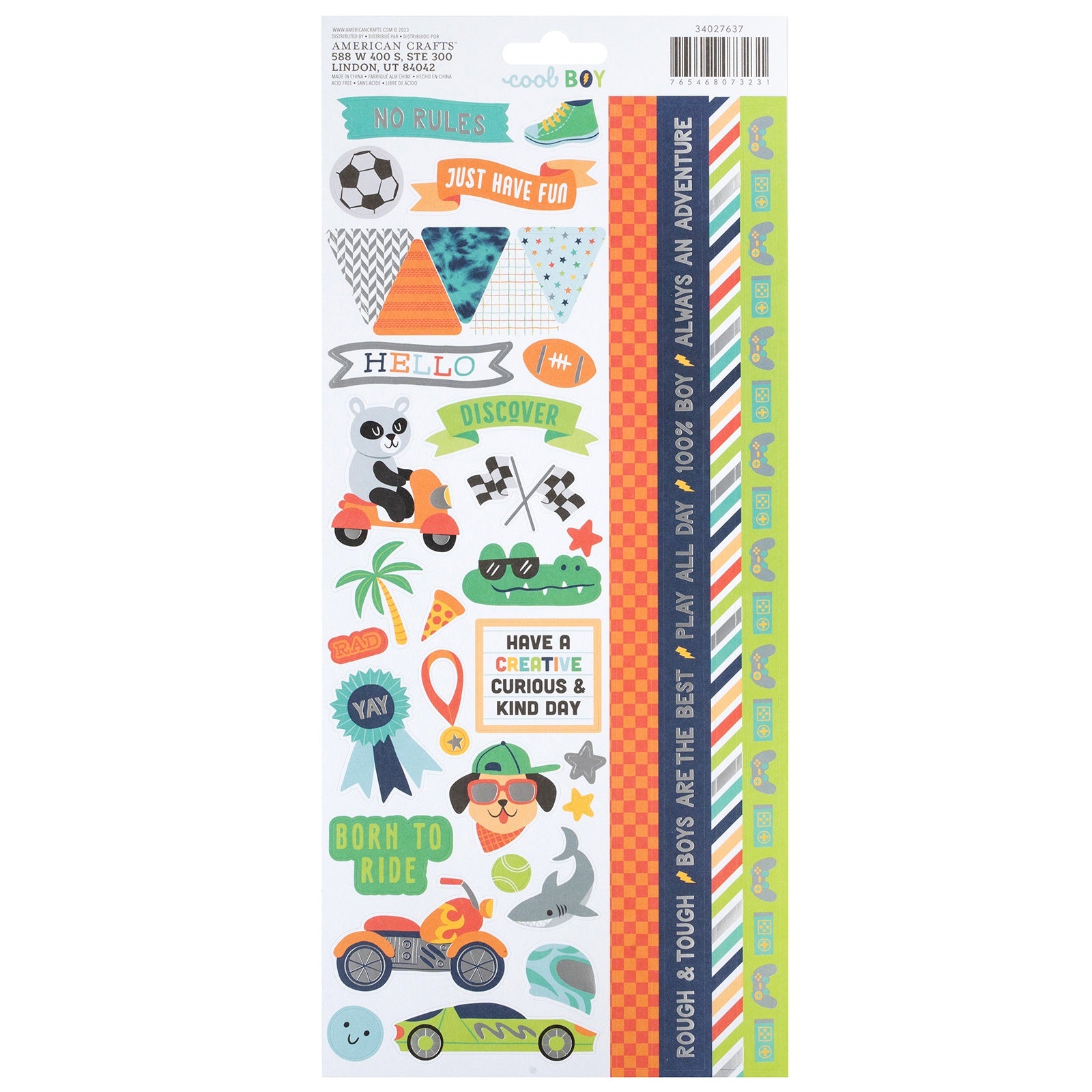Pebbles Cardstock Stickers 6"X12" - Cool Boy, Silver Foil, 73 Pieces