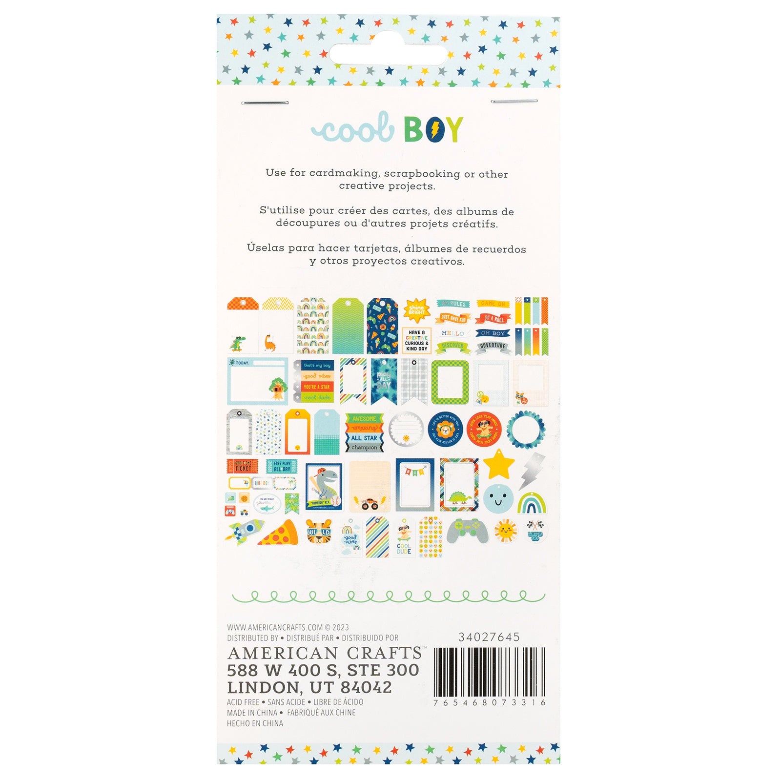 Pebbles Cool Boy Ephemera Die Cuts - Journaling, Silver Foil,  67 Pieces