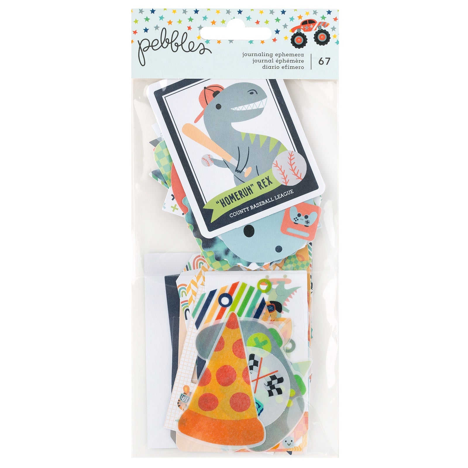 Pebbles Cool Boy Ephemera Die Cuts - Journaling, Silver Foil,  67 Pieces