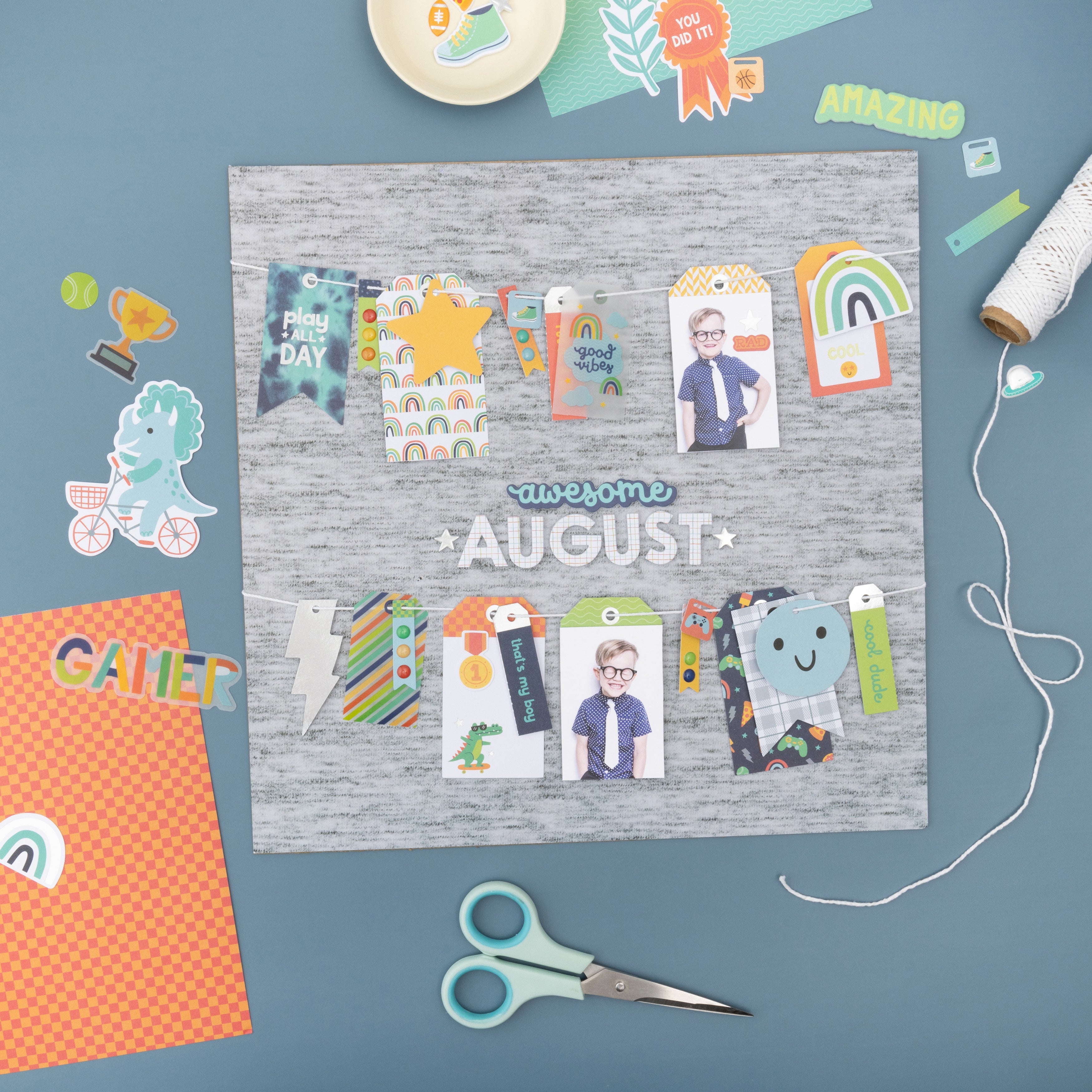 Pebbles Cool Boy Ephemera Die Cuts - Journaling, Silver Foil,  67 Pieces