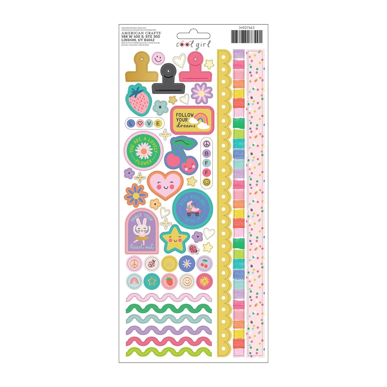 Pebbles Cardstock Stickers 6"X12"  - Cool Girl - Gold Foil, 113 Pieces