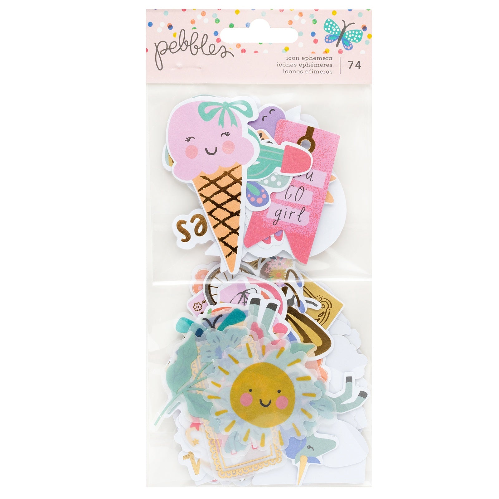Pebbles Cool Girl Ephemera Die Cuts - Icons, Gold Foil,  74 Pieces