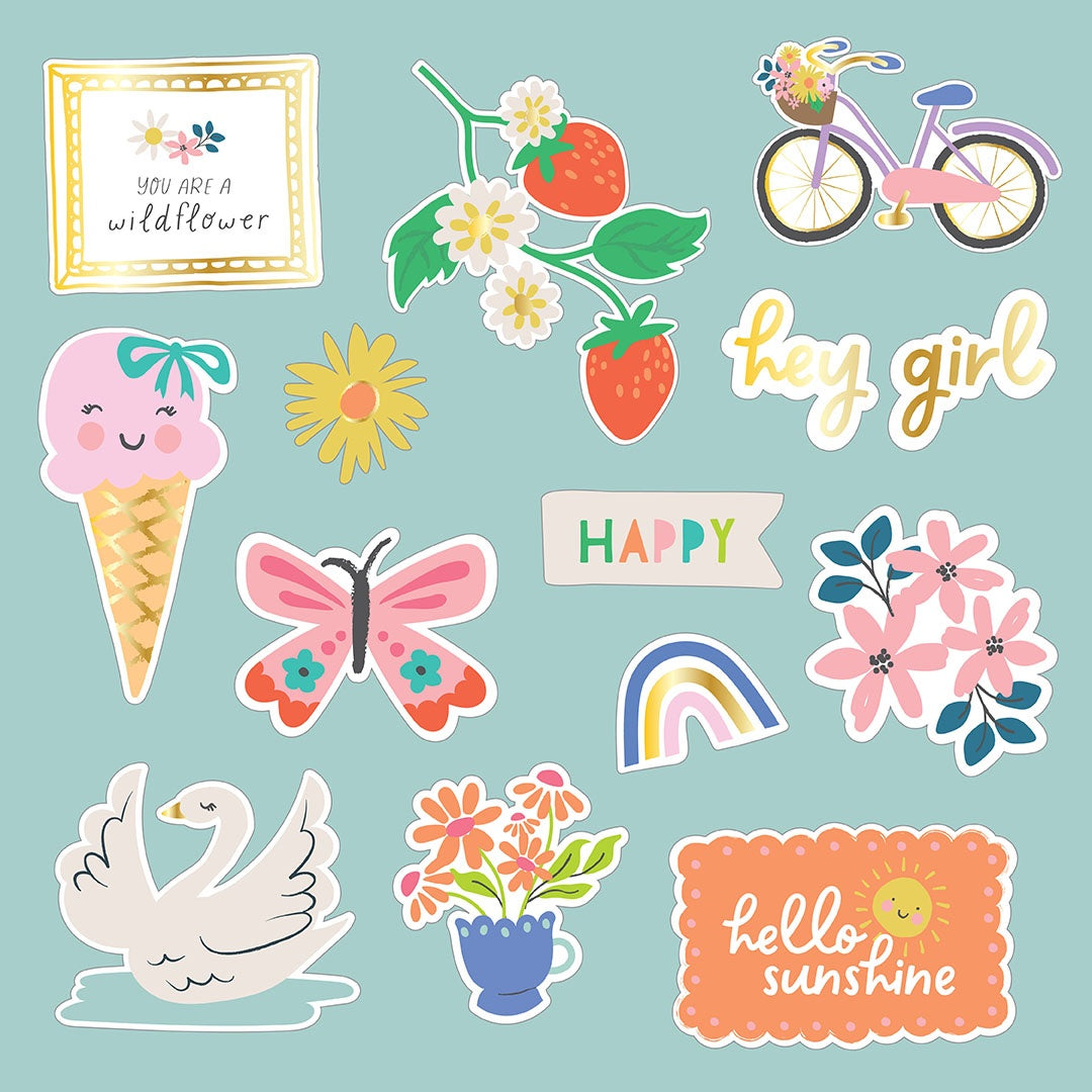 Pebbles Cool Girl Ephemera Die Cuts - Icons, Gold Foil,  74 Pieces