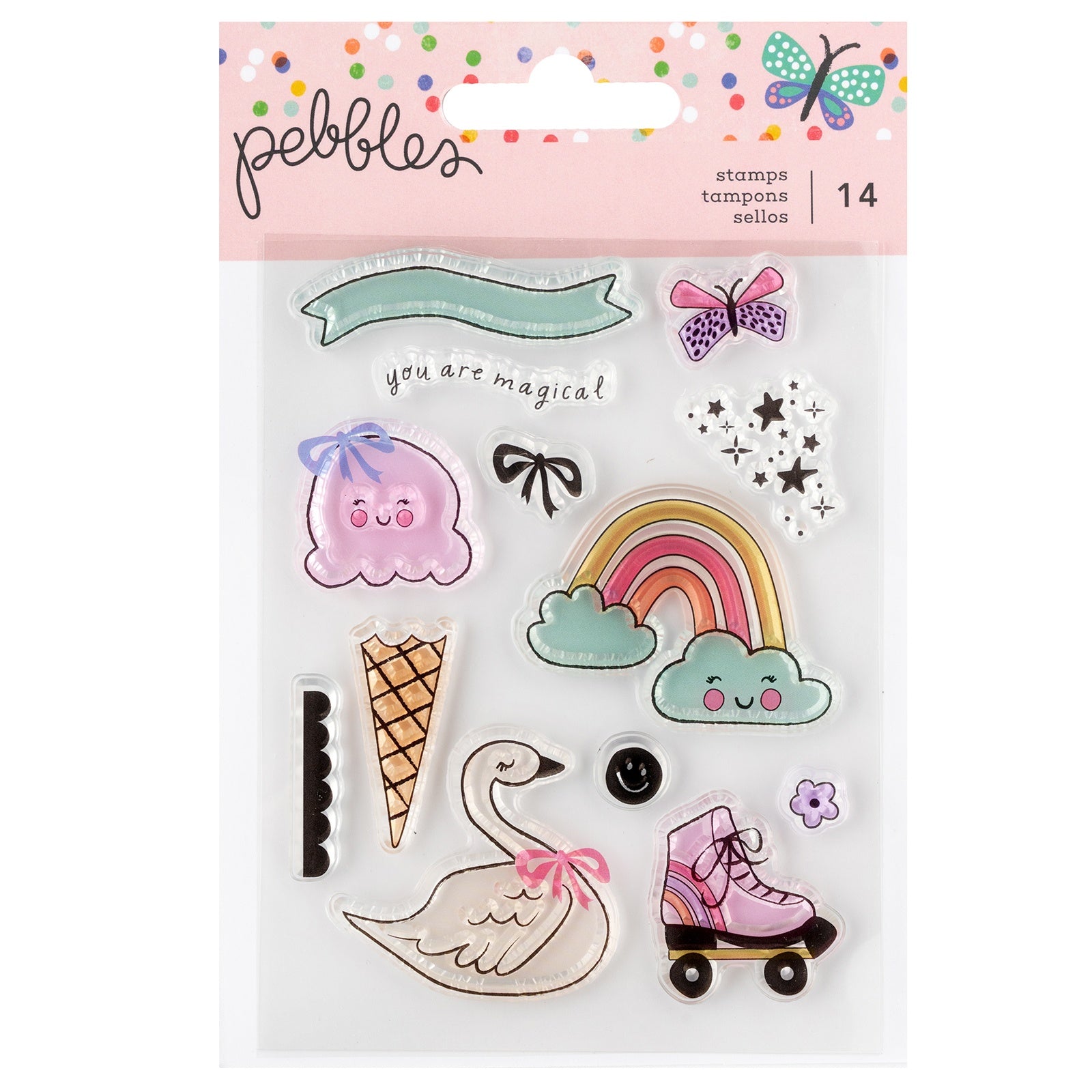 Pebbles Cool Girl Acrylic Stamp Set - 14 Pieces