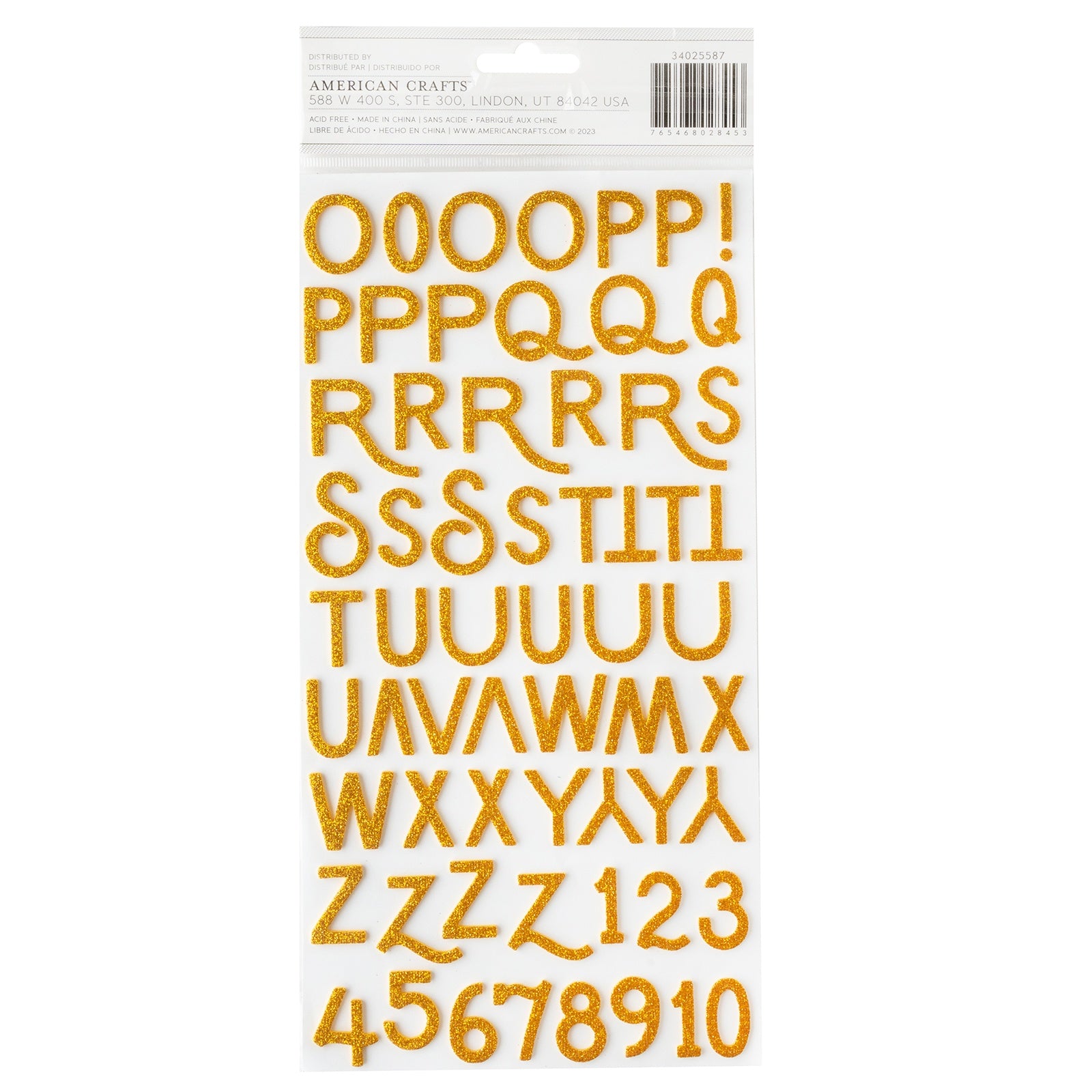 American Crafts April And Ivy Thickers Stickers - Alpha, Gold Glitter - 141 pieces