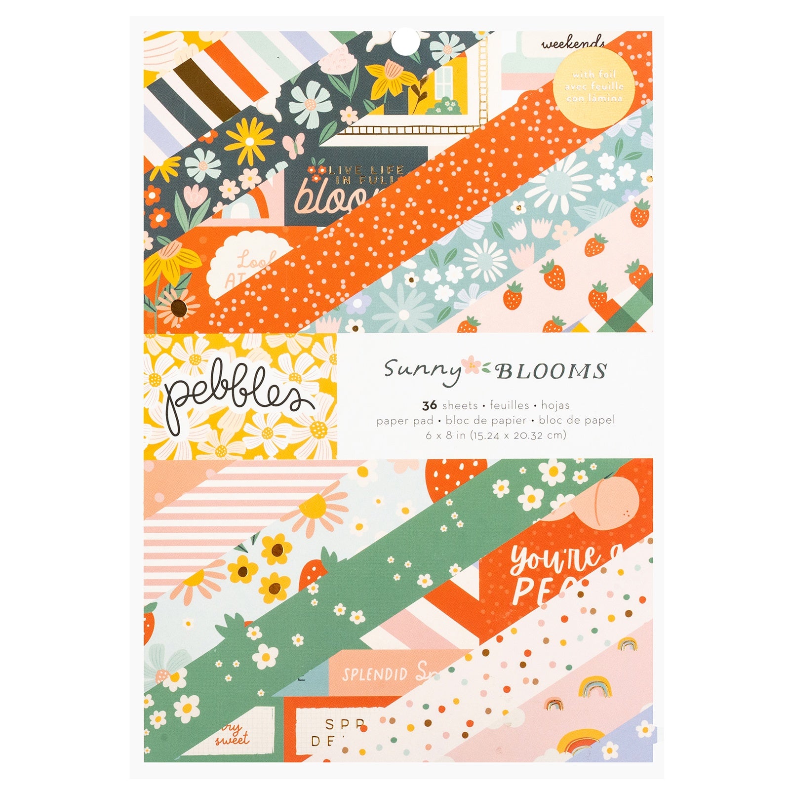Pebbles Sunny Bloom Double-Sided 6x8" Paper Pad with Gold Foil