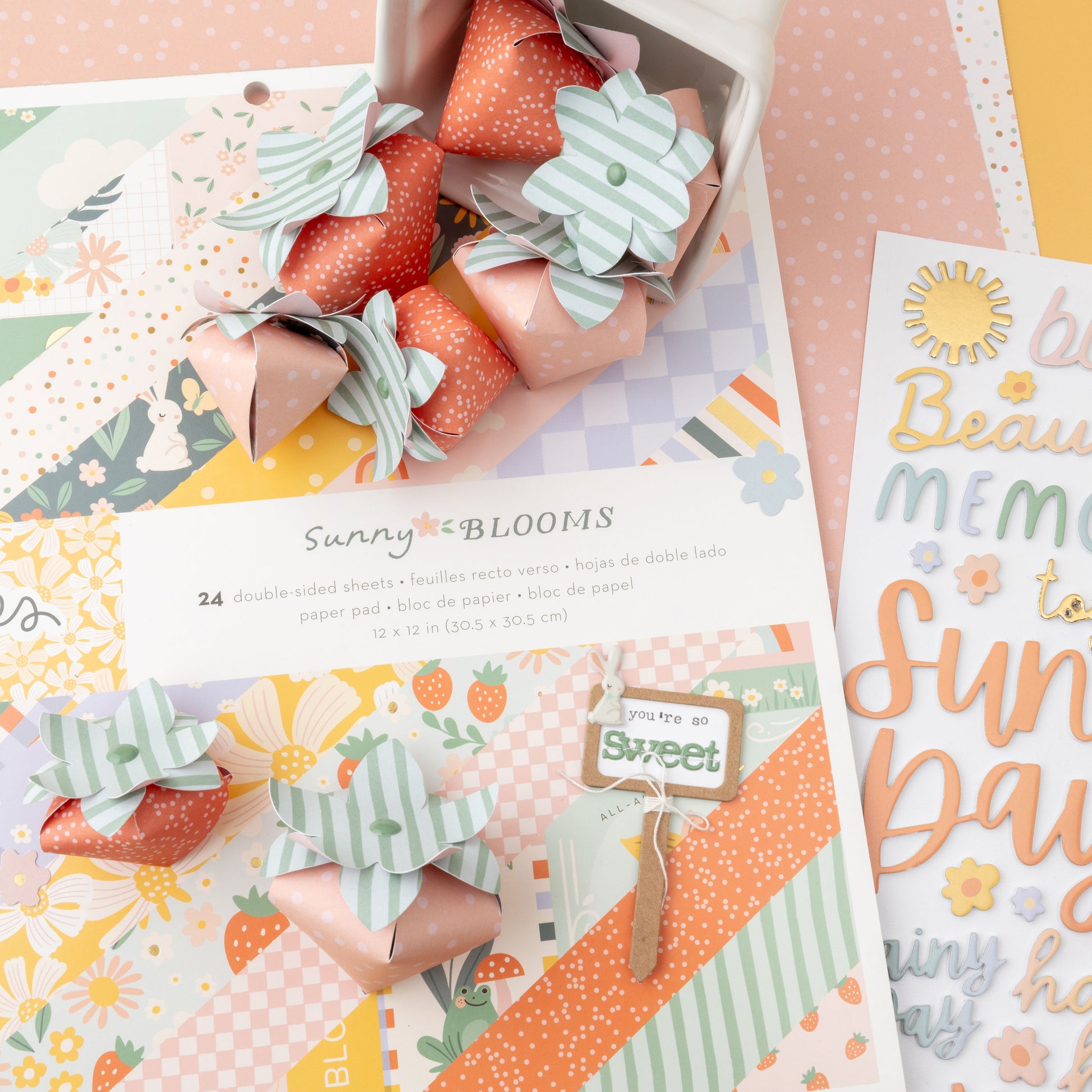 Pebbles Sunny Bloom Thickers Stickers - Phrase, Gold Foil Foam,  80 Pieces