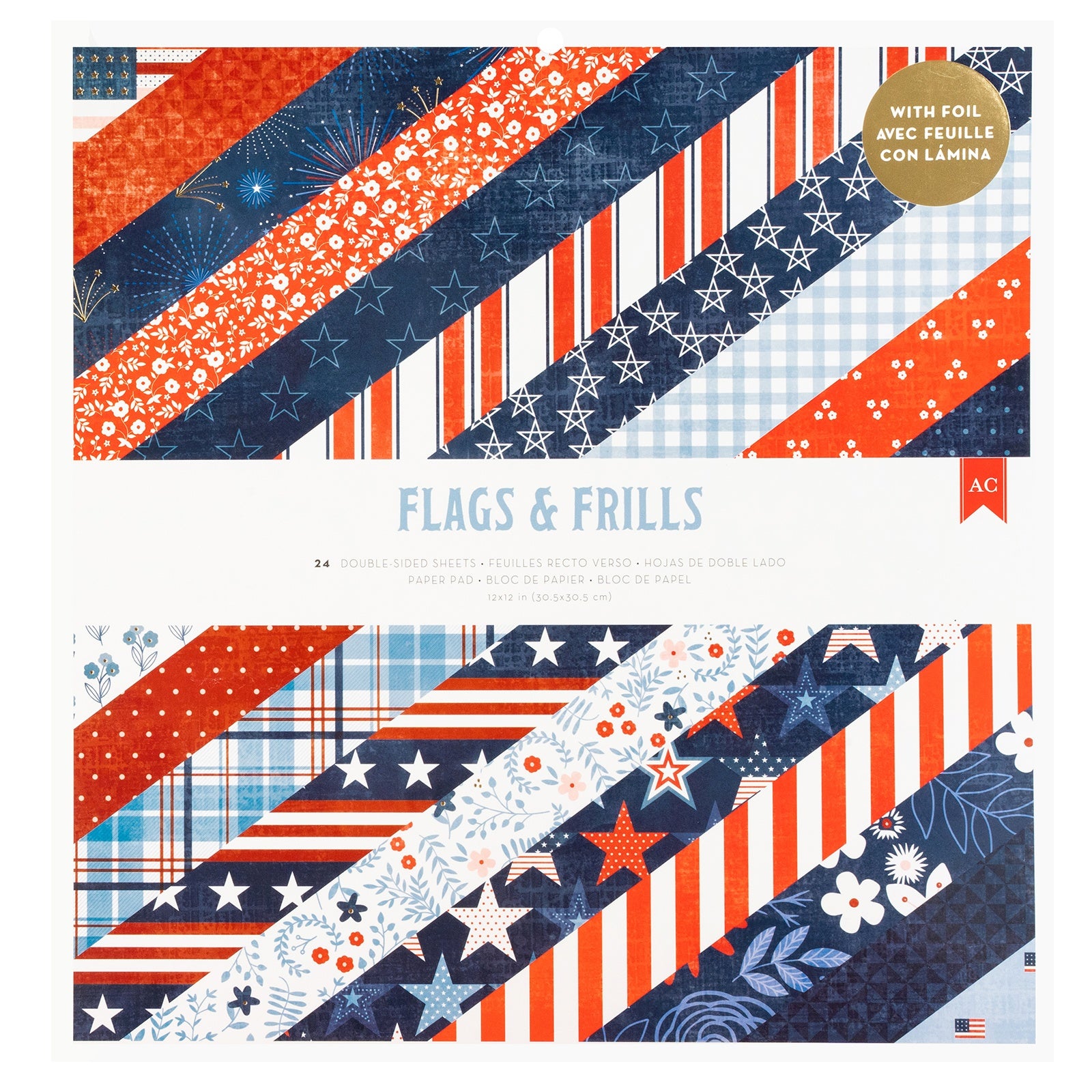 Flags And Frills 12x12" Double-Sided Paper Pad  with Gold Foil