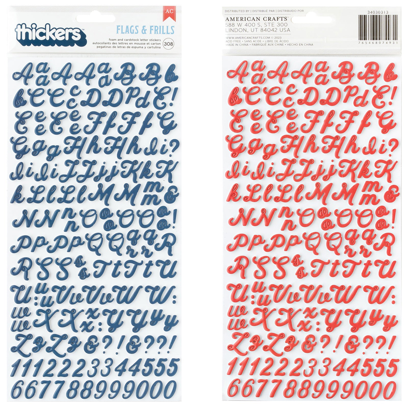 Flags And Frills Thickers Puffy Alphabet Stickers - 308 pcs
