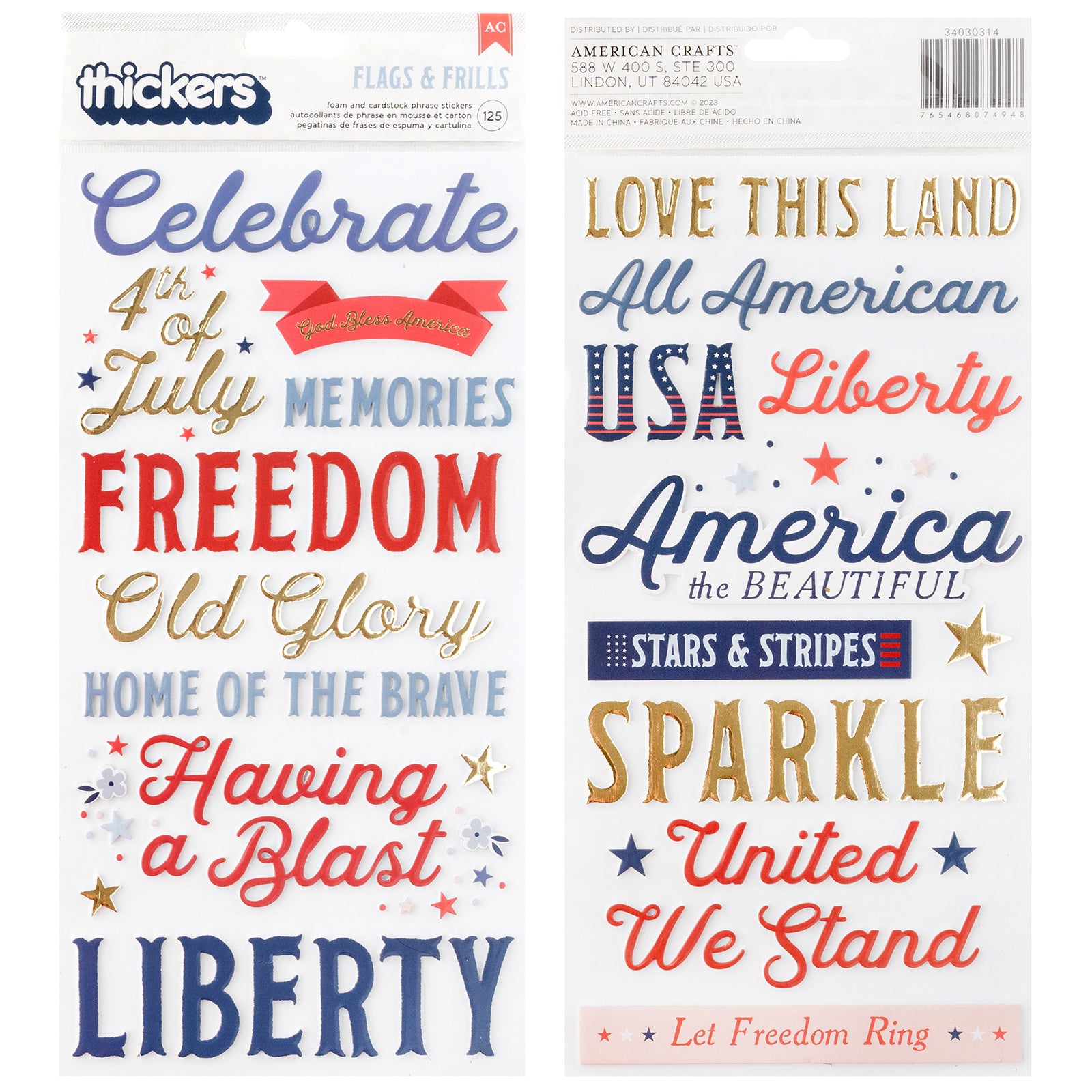 Flags And Frills Thickers Gold Foil Phrase Stickers - 109 pcs